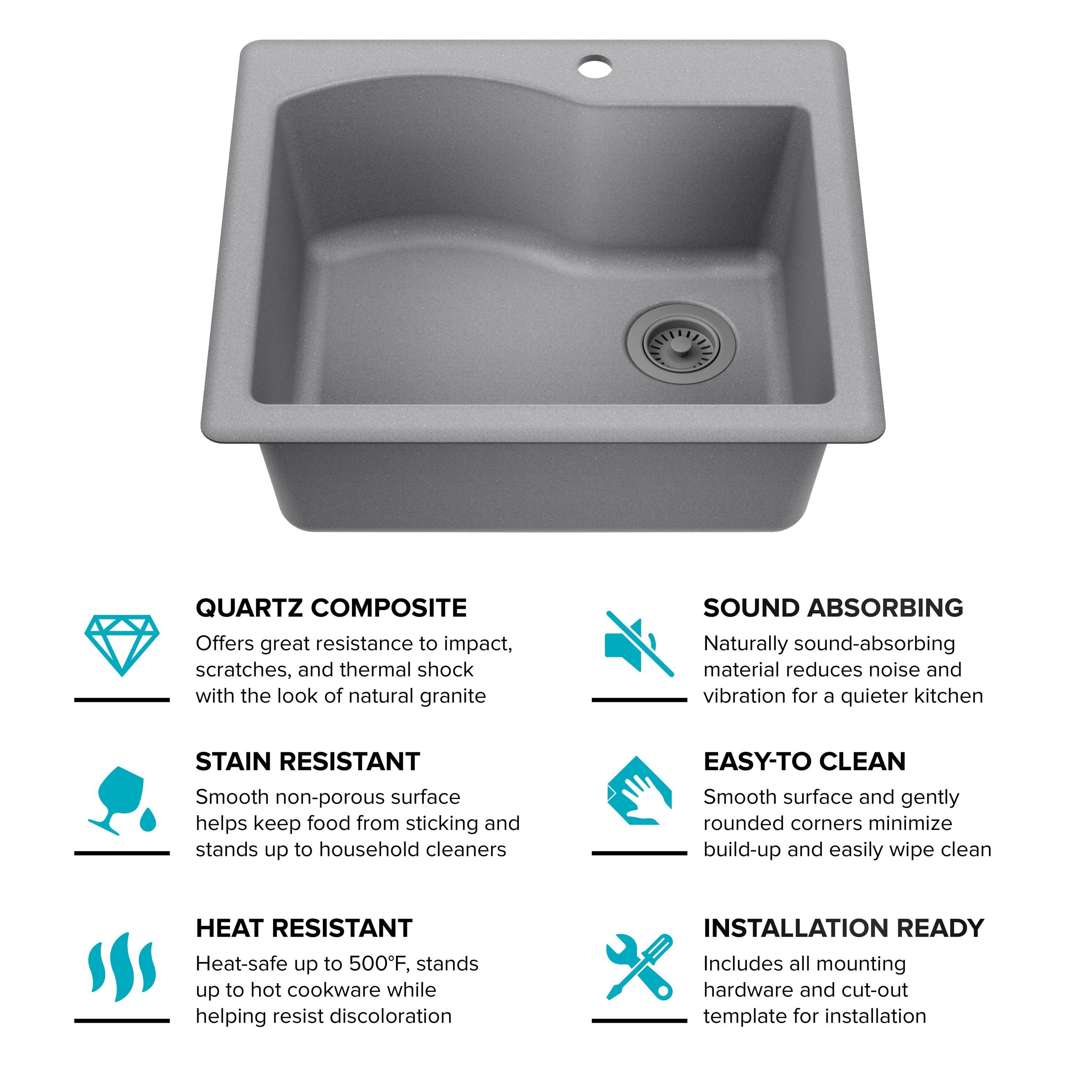 KRAUS Quarza™ 25" L Dual Mount Single Bowl Granite Kitchen Sink