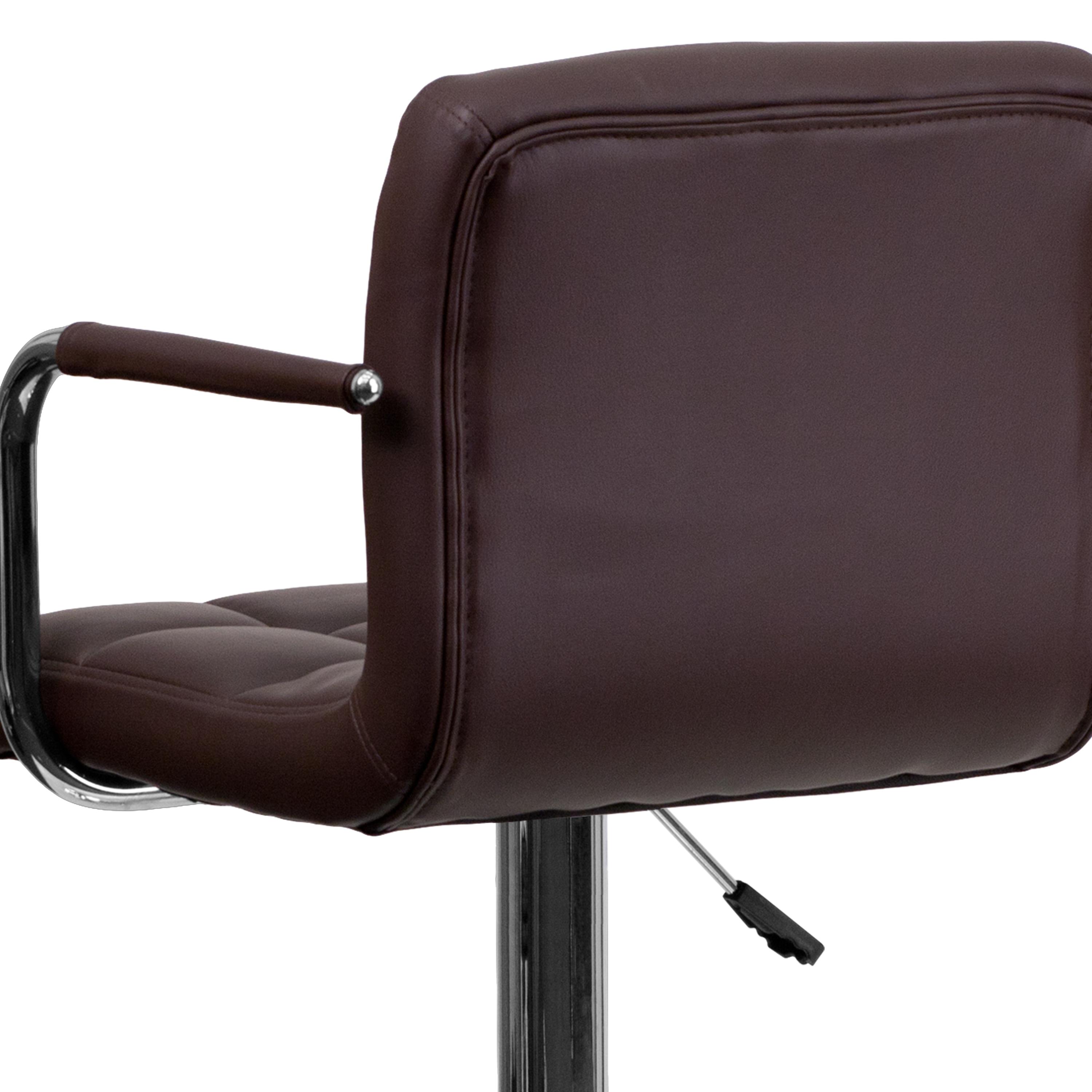 Flash Furniture Contemporary Quilted Vinyl Adjustable Height Barstool with Arms and Chrome Base