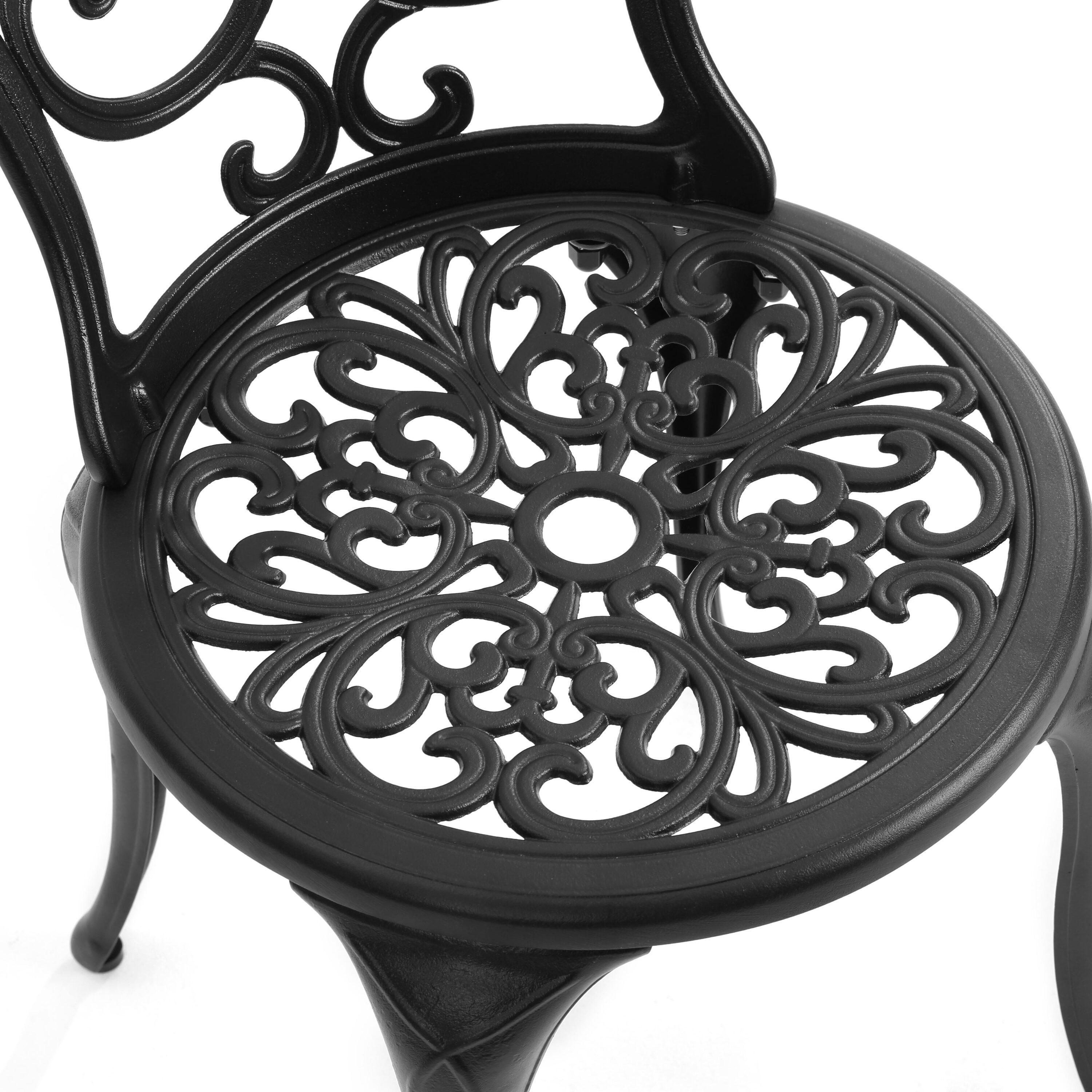 Black Cast Aluminum 3-Piece Bistro Set with Round Table and Armless Chairs