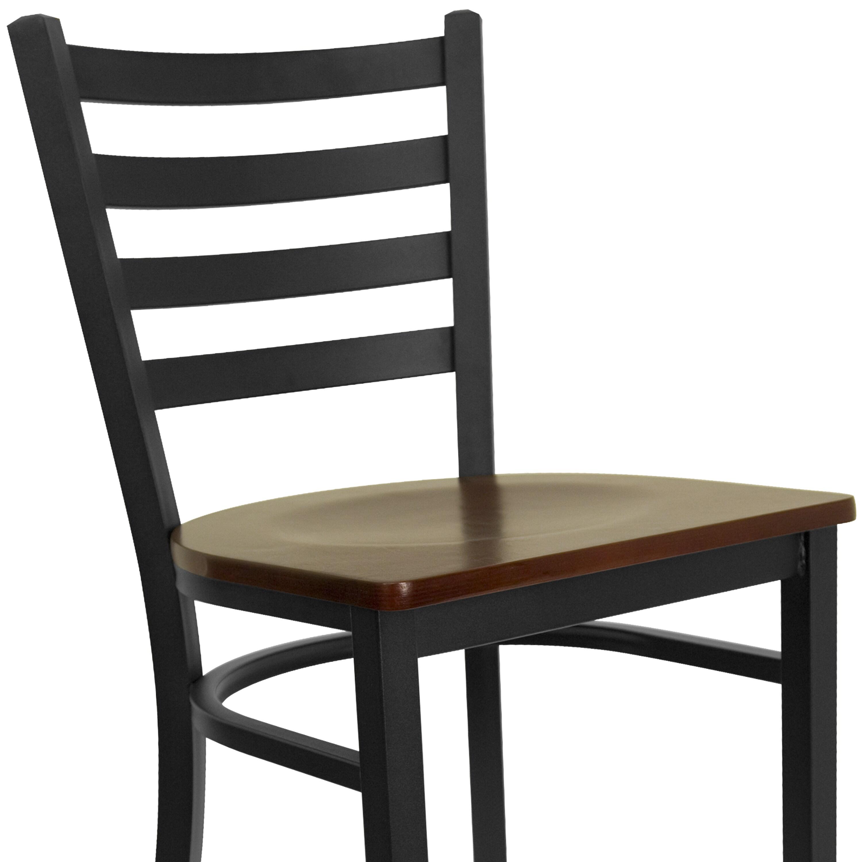 Flash Furniture HERCULES Series Black Ladder Back Metal Restaurant Barstool - Mahogany Wood Seat
