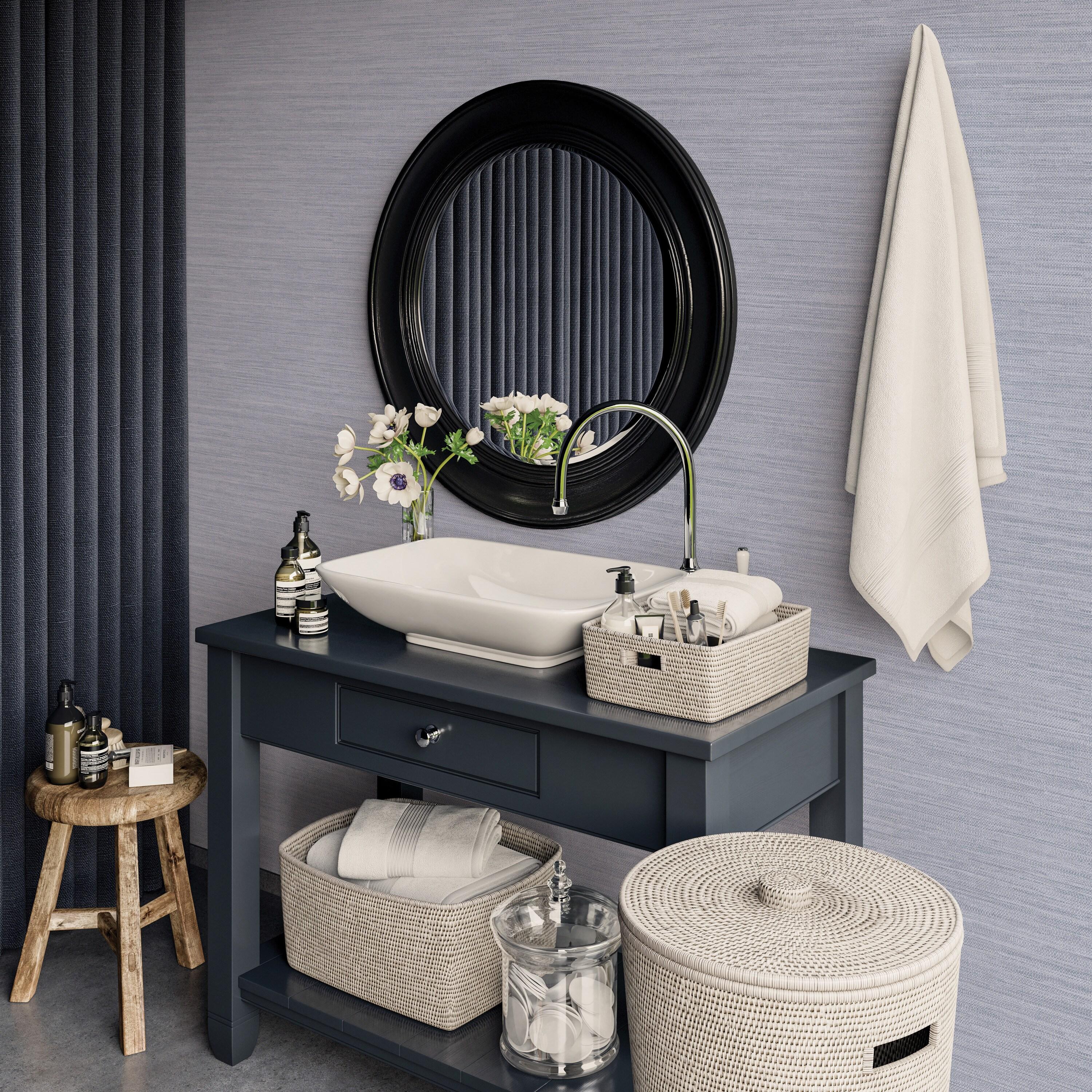Tempaper & Co.® Faux Horizontal Grasscloth Removable Peel and Stick Wallpaper, Textured Blue, 28 sq. ft.: Vinyl, Prepasted, Abstract Pattern