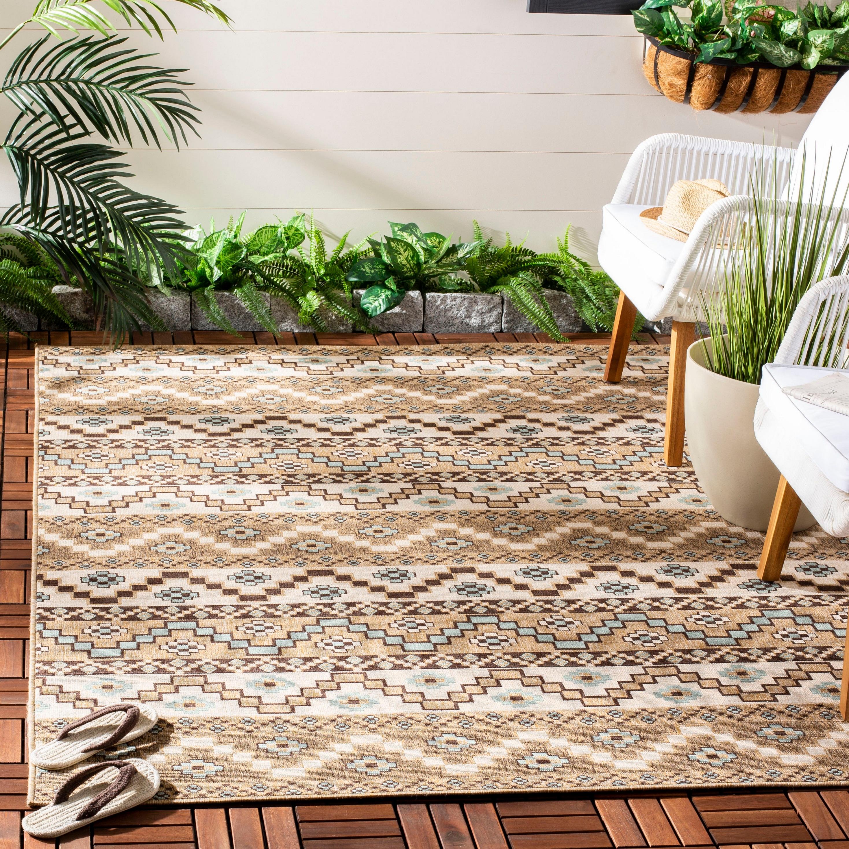 Veranda VER095 Power Loomed Indoor/Outdoor Area Rug - Creme/Brown - 8'x11' - Safavieh