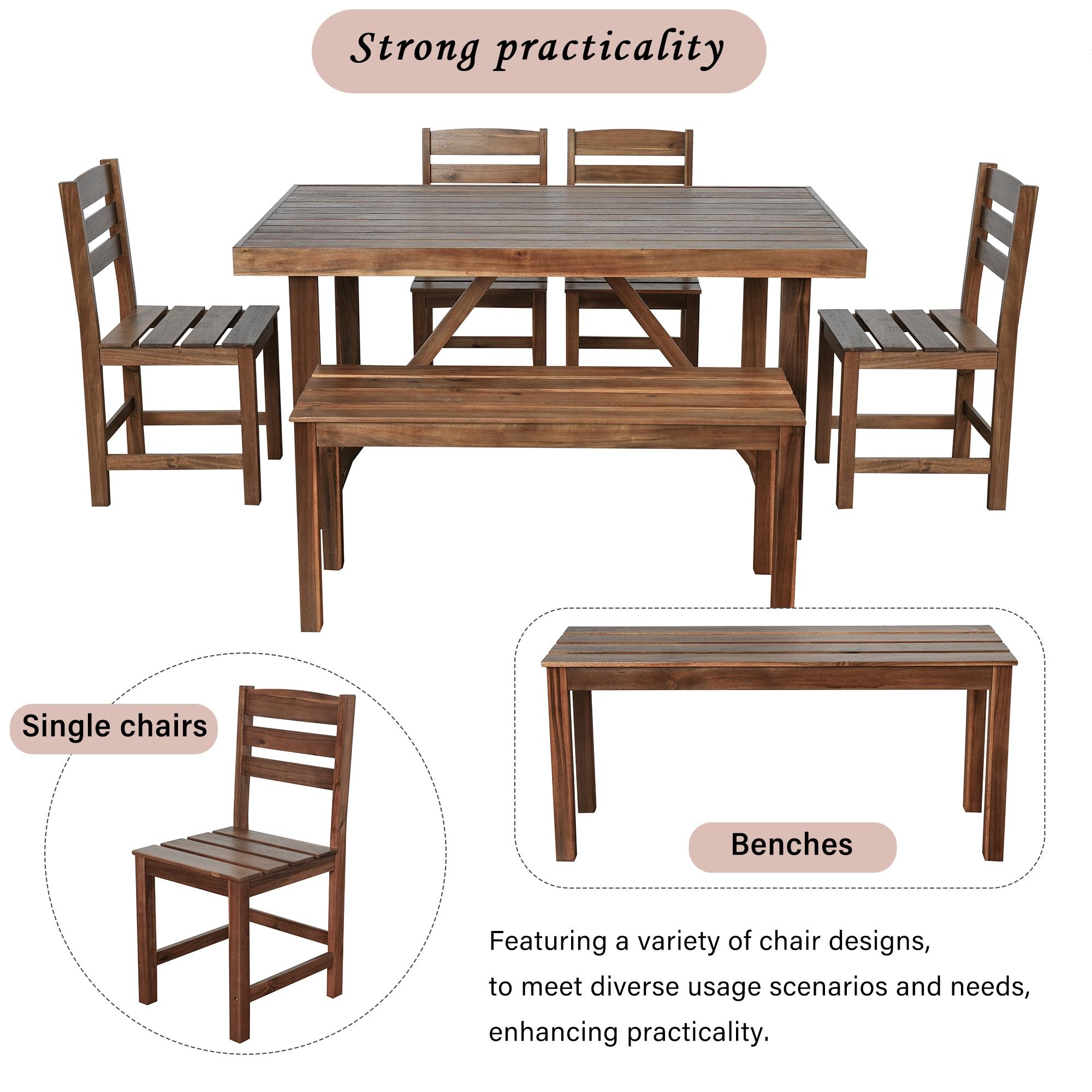 6pcs Outdoor Dining Sets, Patio Furniture Set Acacia Wood Table and Chair, Natural - ModernLuxe