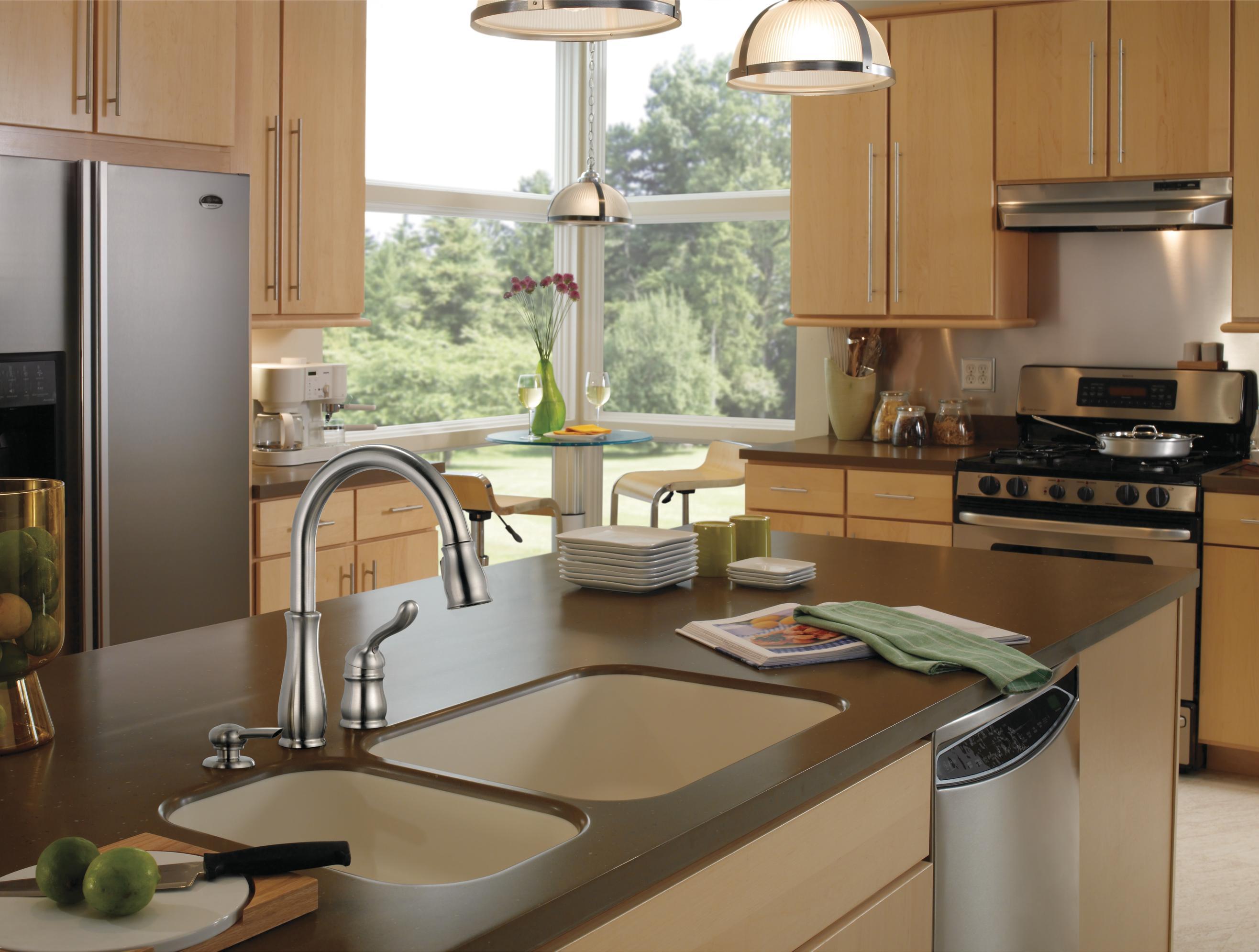 Leland Single Handle Widespread Kitchen Faucet with Optional Soap Dispenser