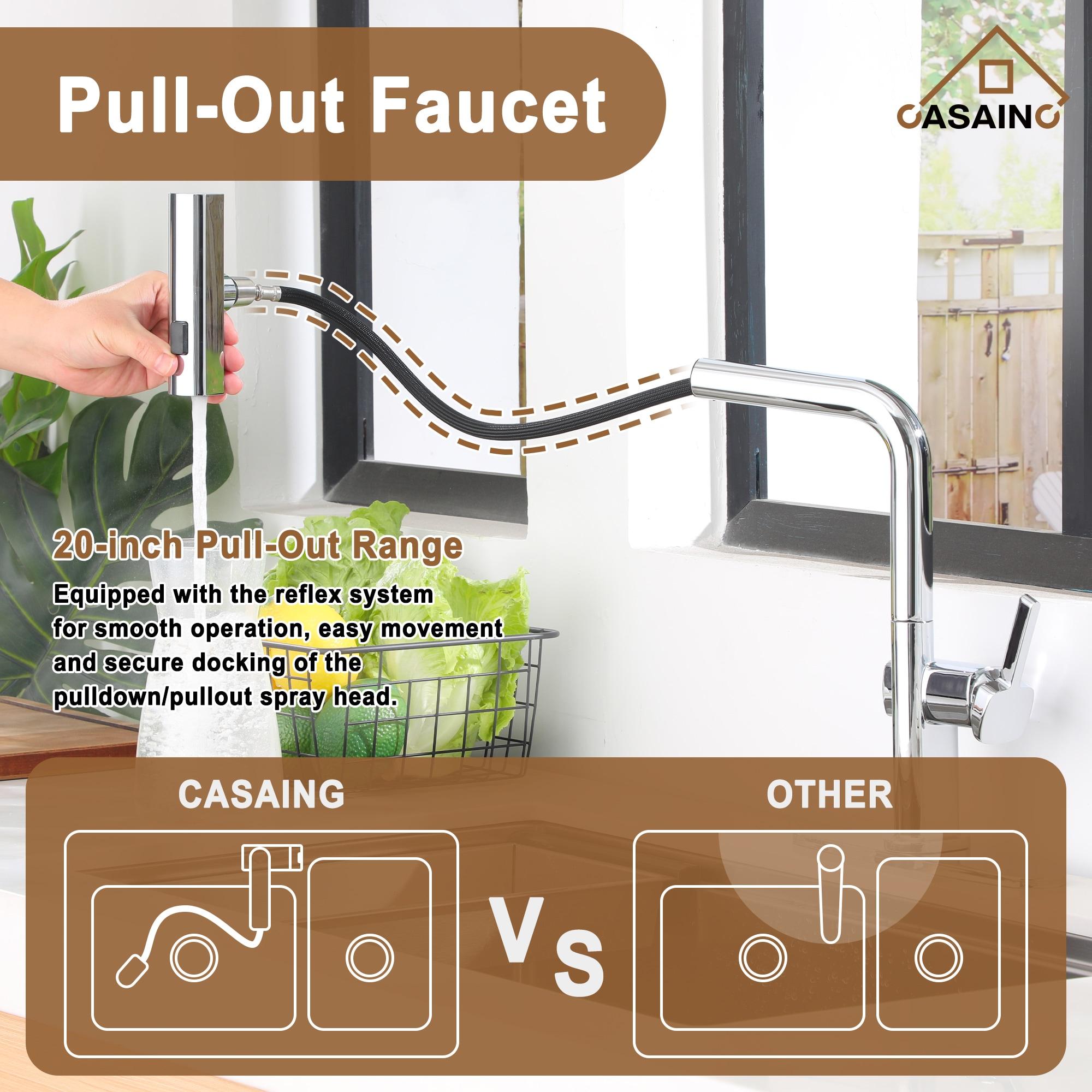 CASAINC 1.8 GPM Single-Handle Spring Pull-Down Kitchen Faucet Single Hole Faucet