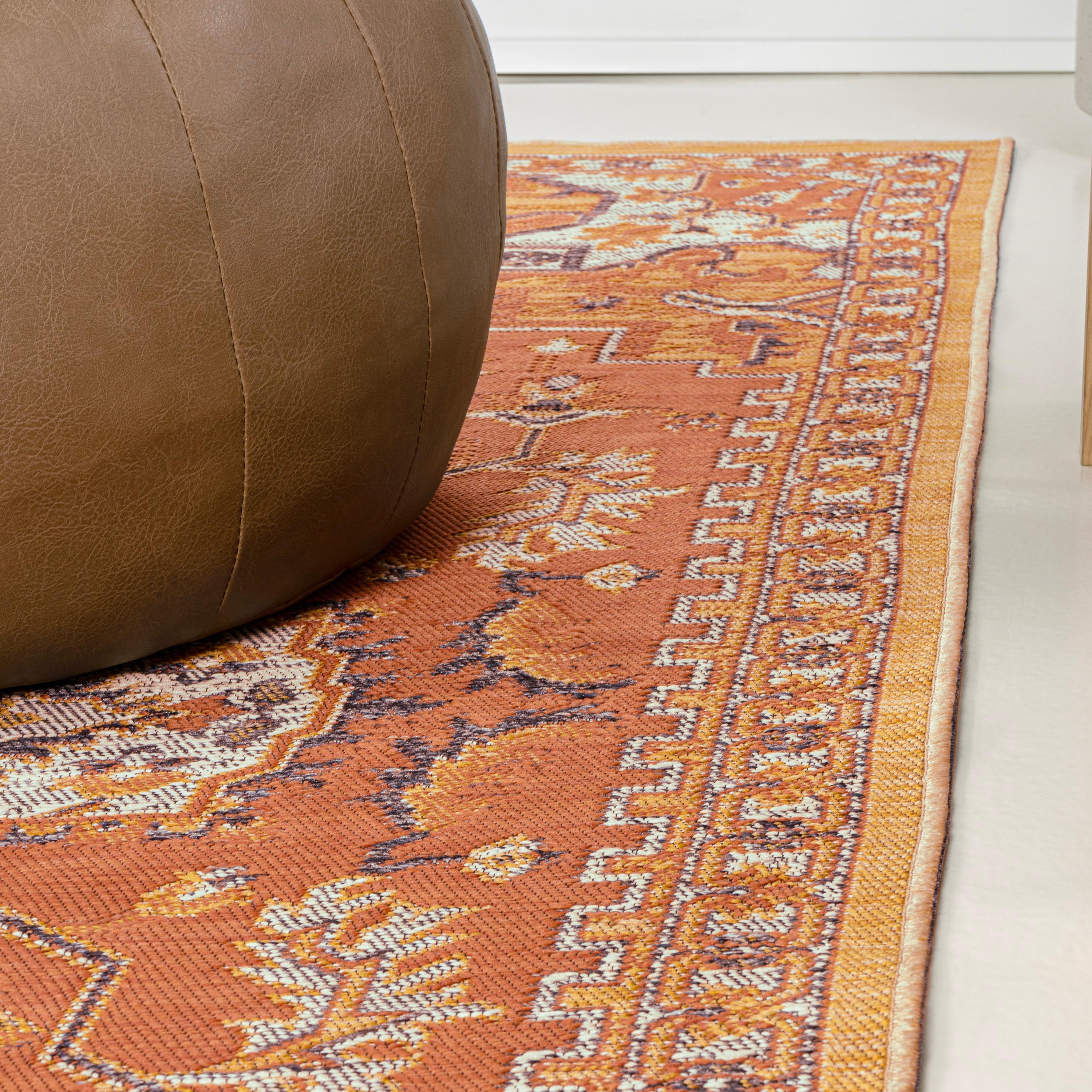 JONATHAN Y Bijan Traditional Vintage Medallion Reversible Machine-Washable Terra/Blue/Cream 3 ft. x 5 ft. Indoor/Outdoor Area Rug
