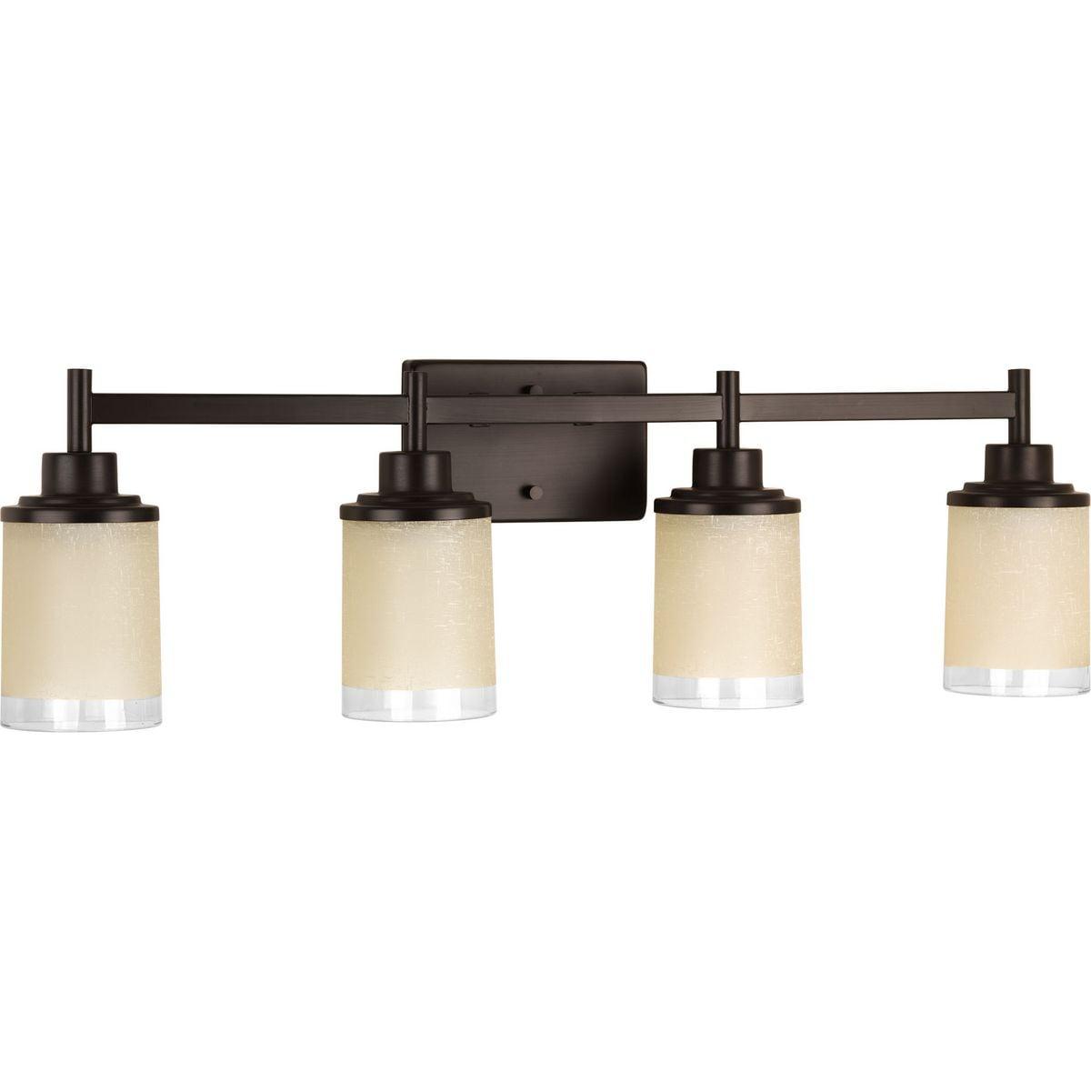 Progress Lighting Alexa Collection 4-Light Bath Fixture, Antique Bronze, White Linen Glass Shade