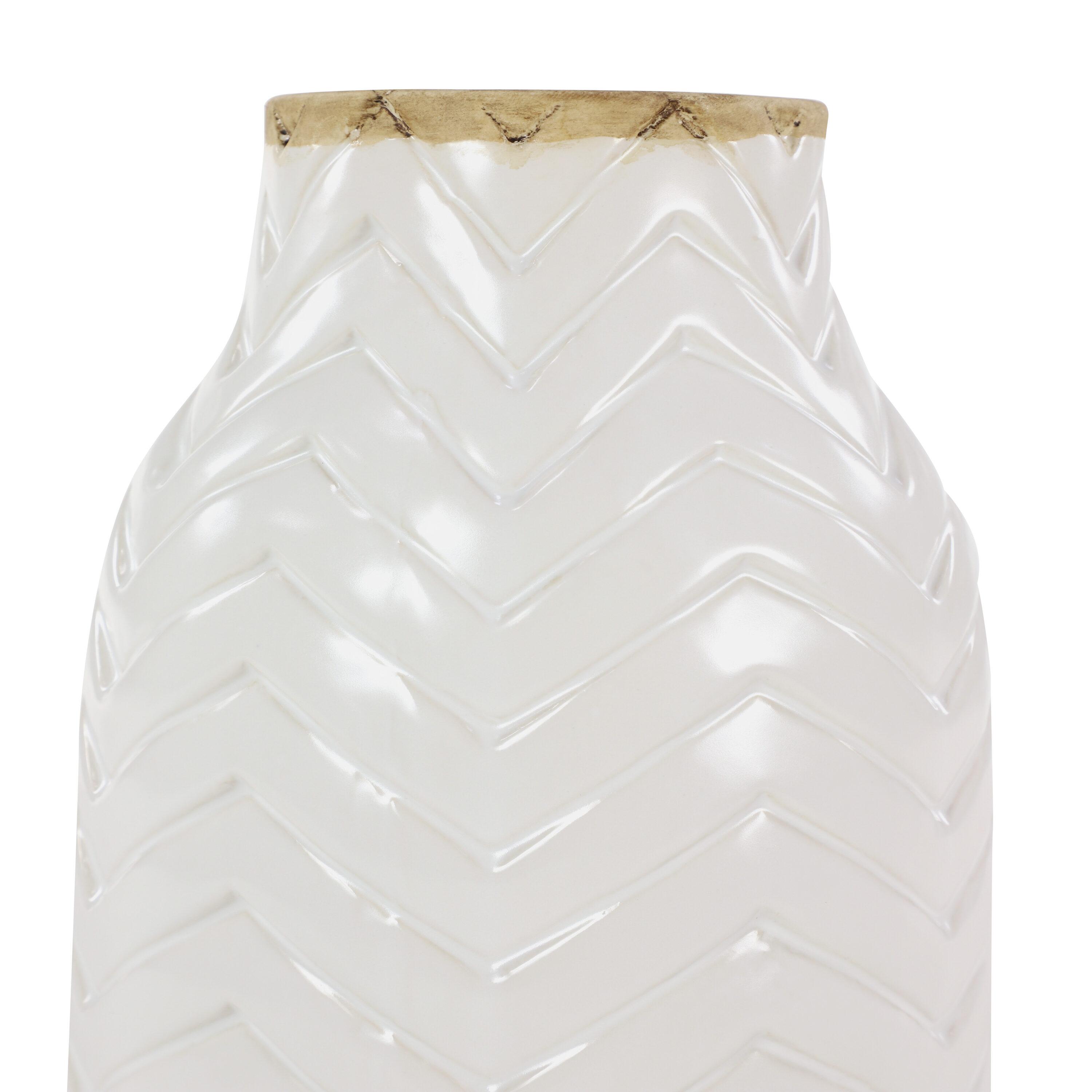 DecMode 16" White Porcelain Vase with Brown Base