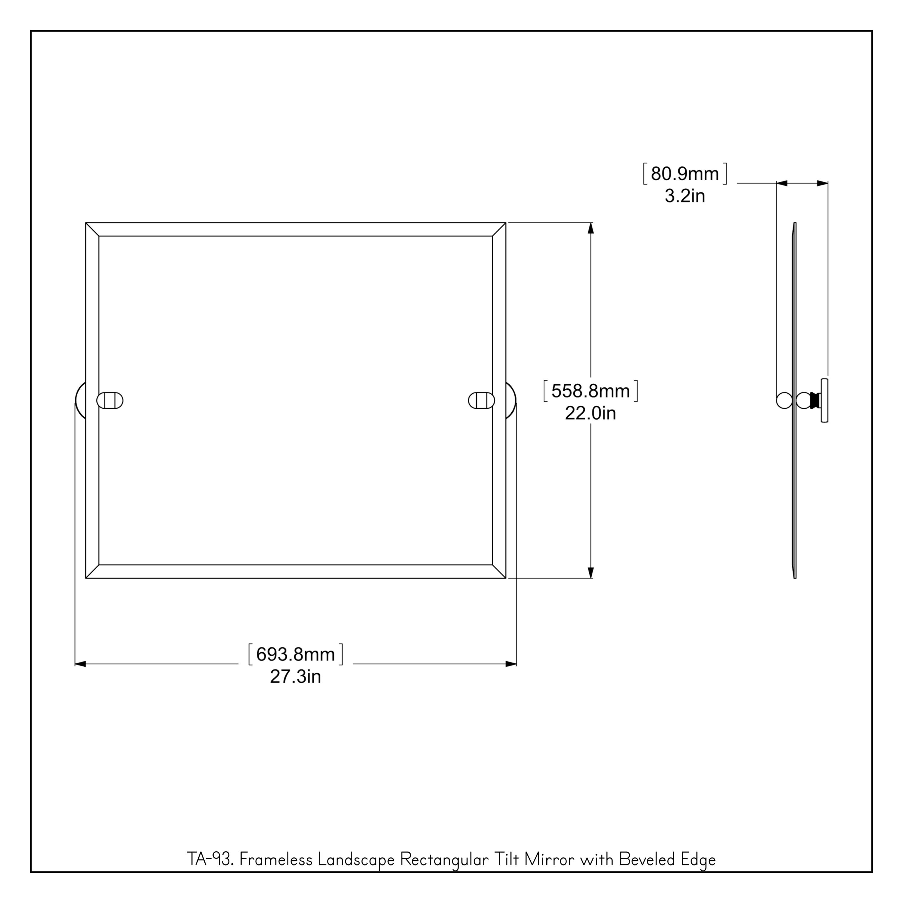 Matte Black Frameless Rectangular Wall Mirror with Beveled Edge