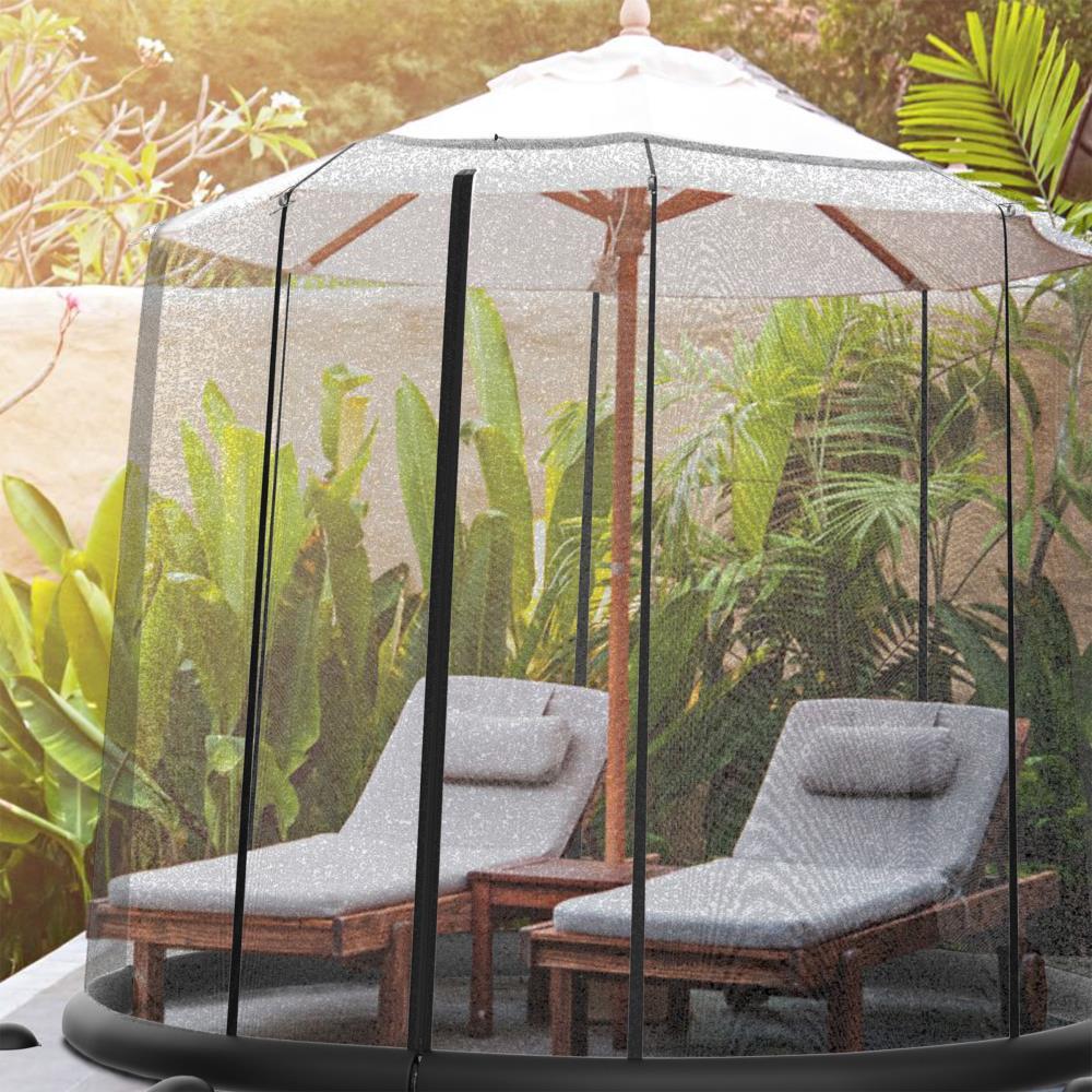 Black Mesh Patio Umbrella Bug Net with Zippered Entrance