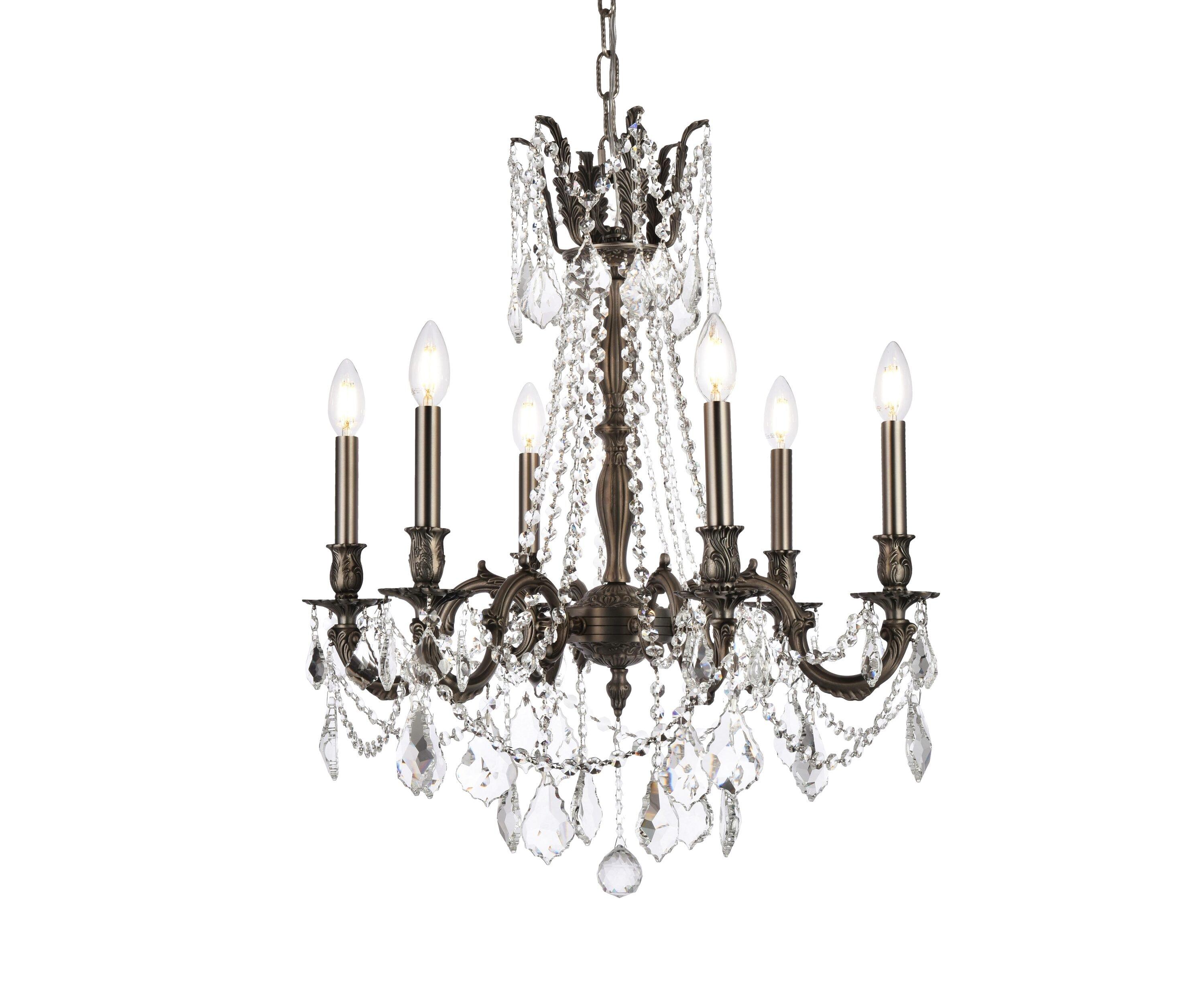 Home Decorative Brass Rosalia 6 Light Pewter Chandelier Royal Cut Crystal