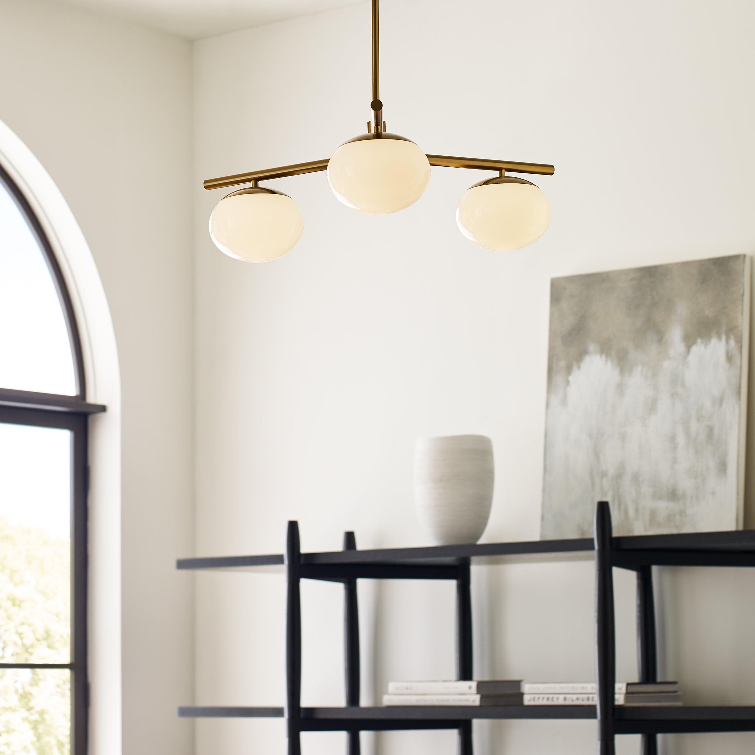 Burnished Brass 3-Light Globe Chandelier with Milk Glass Shades