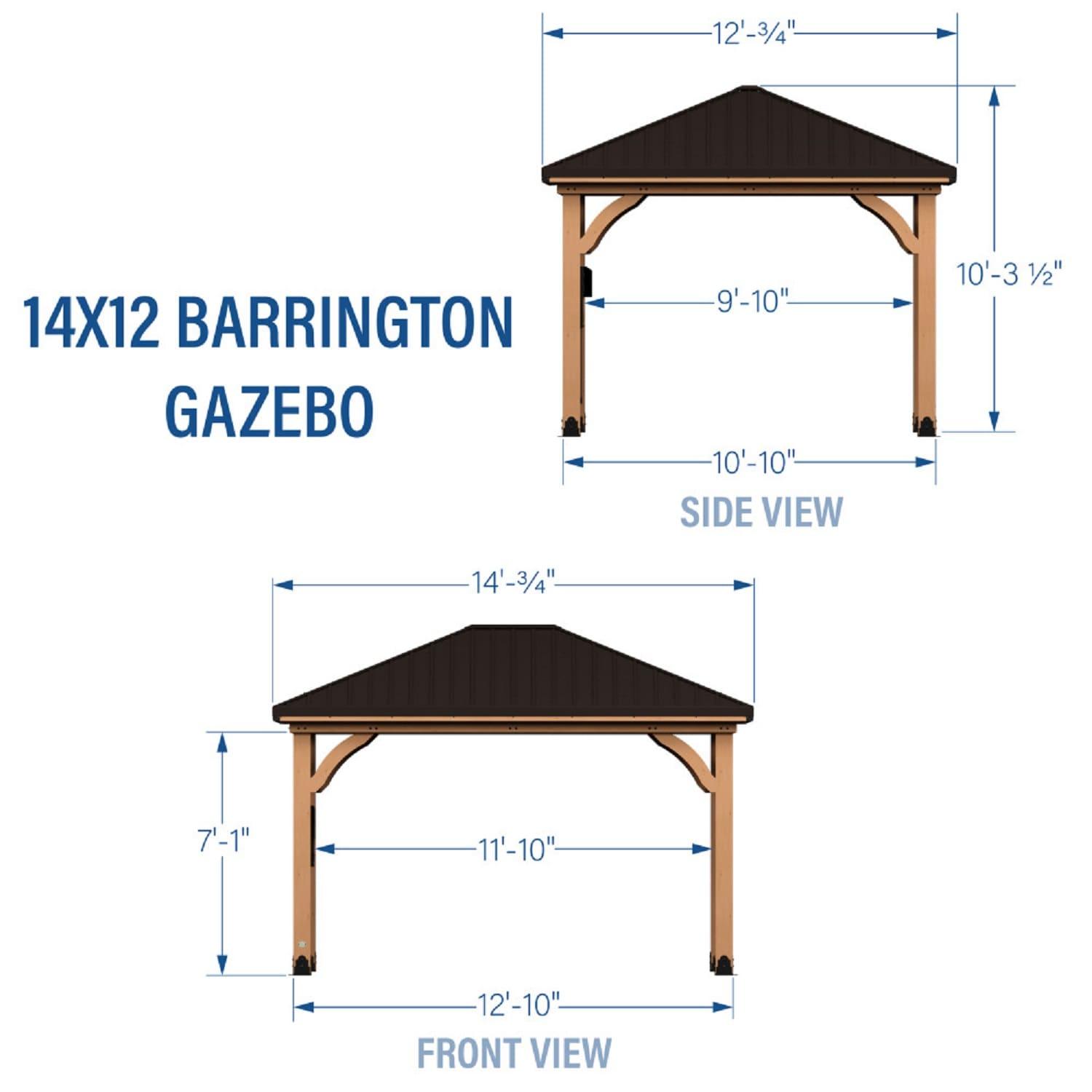 Backyard Discovery Barrington 14' x 12' Cedar Wood Gazebo, Galvanized Steel Roof, PowerPort