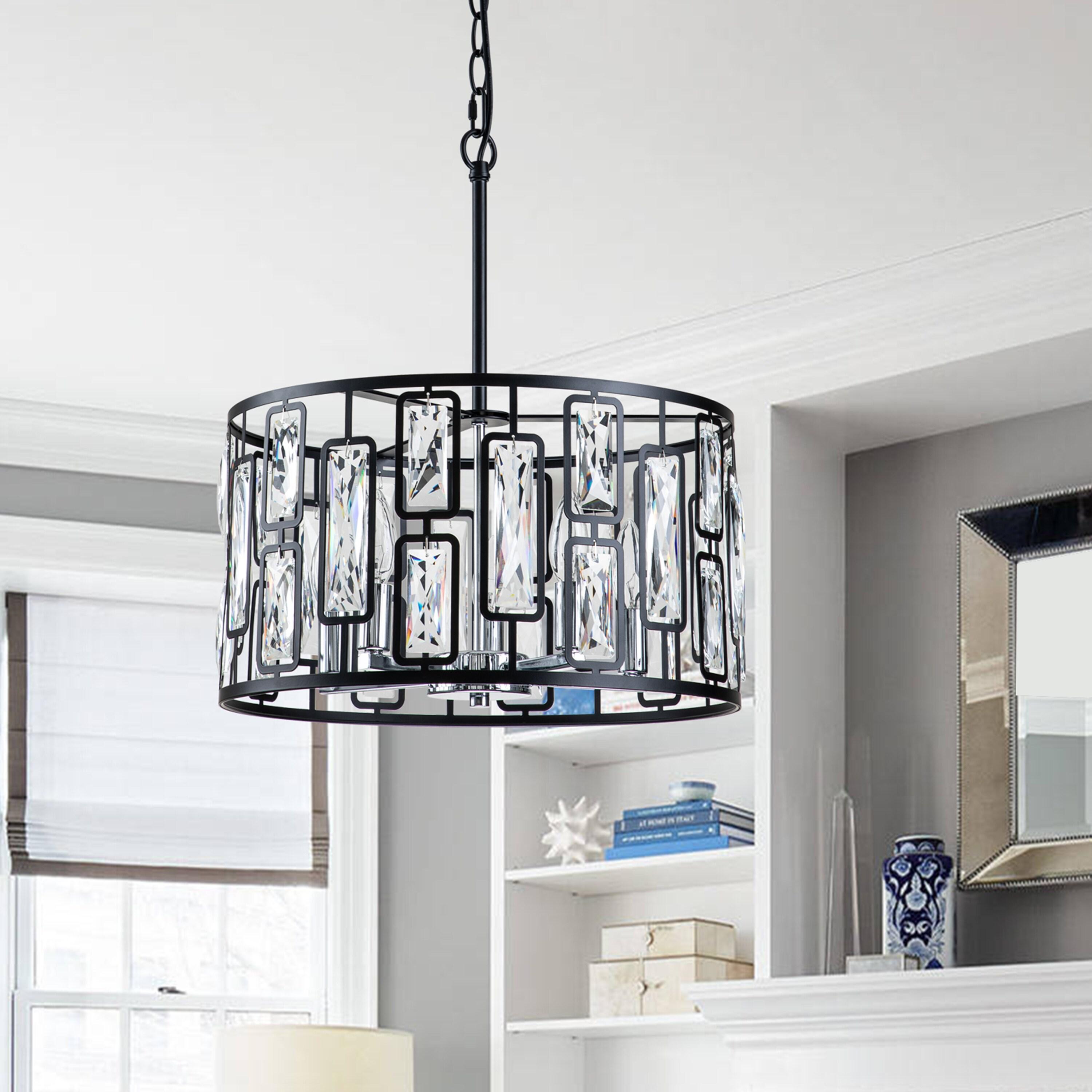 C Cattleya 5-Light Black Drum Chandelier with Clear Crystals