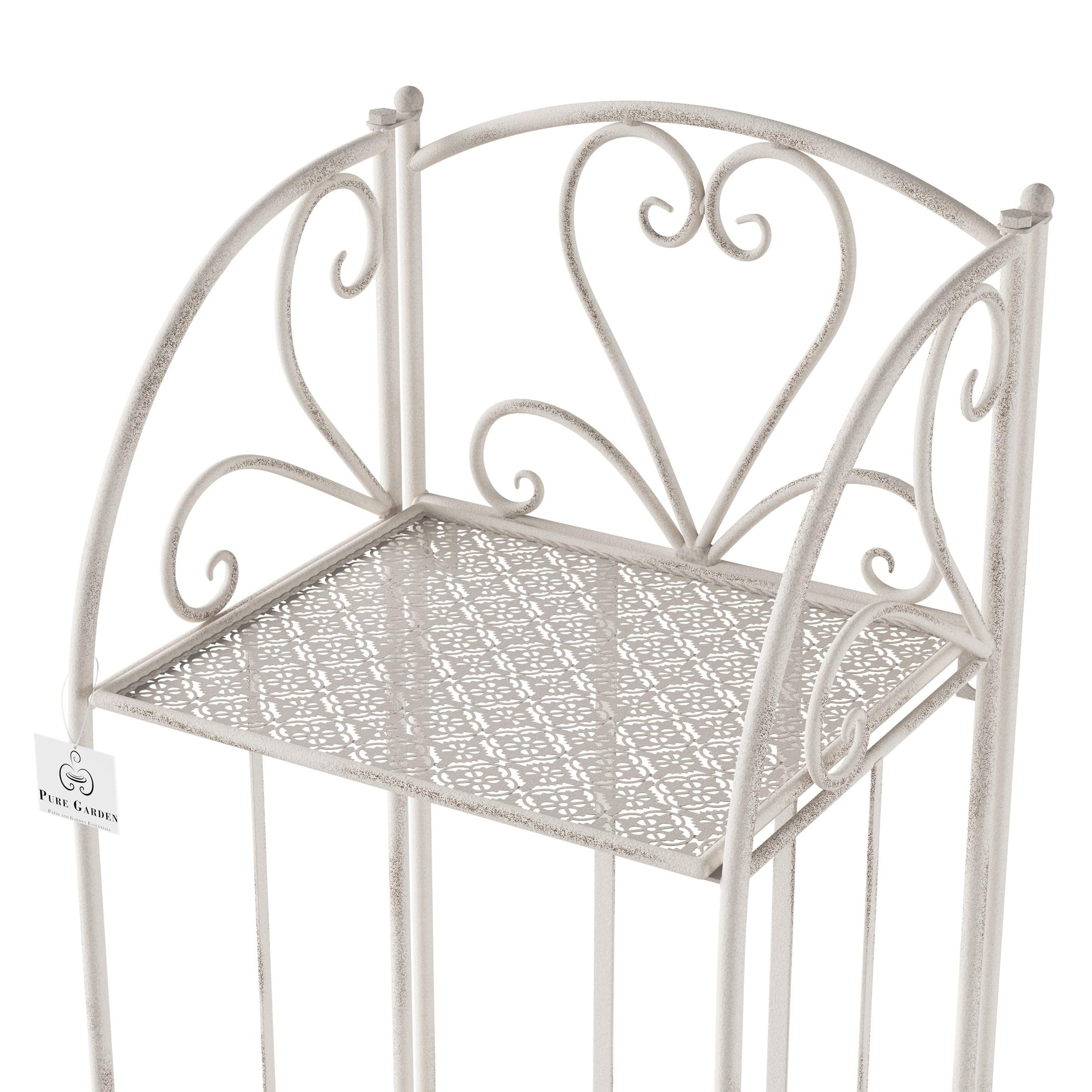 Nature Spring 3-Tier Indoor/Outdoor Garden Plant Stand With Vertical Folding Wrought Iron Shelves - Antique White