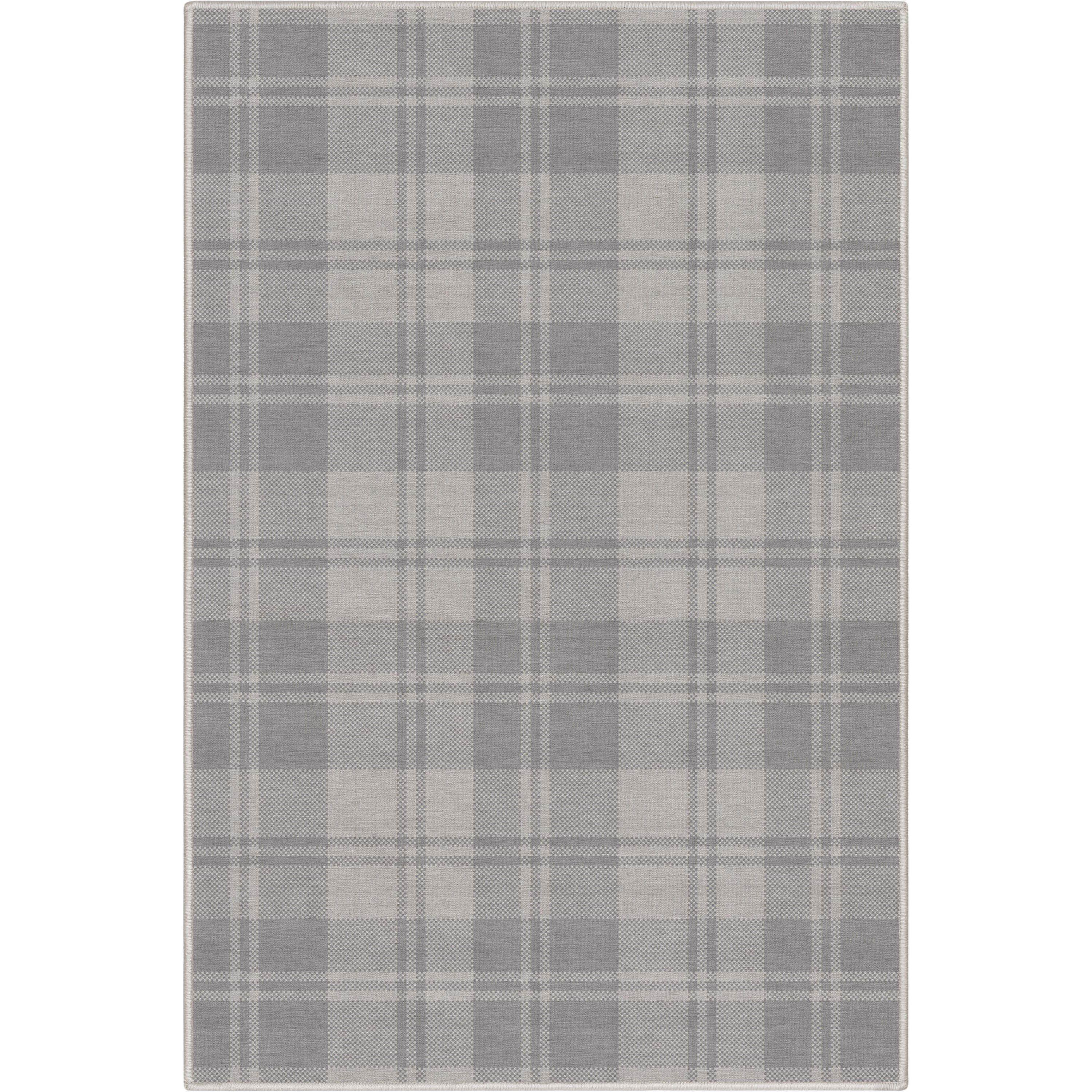 My Magic Carpet Buffalo Plaid Grey And White Plaid Flatweave Brown/Ivory Washable Area Rug | Wayfair