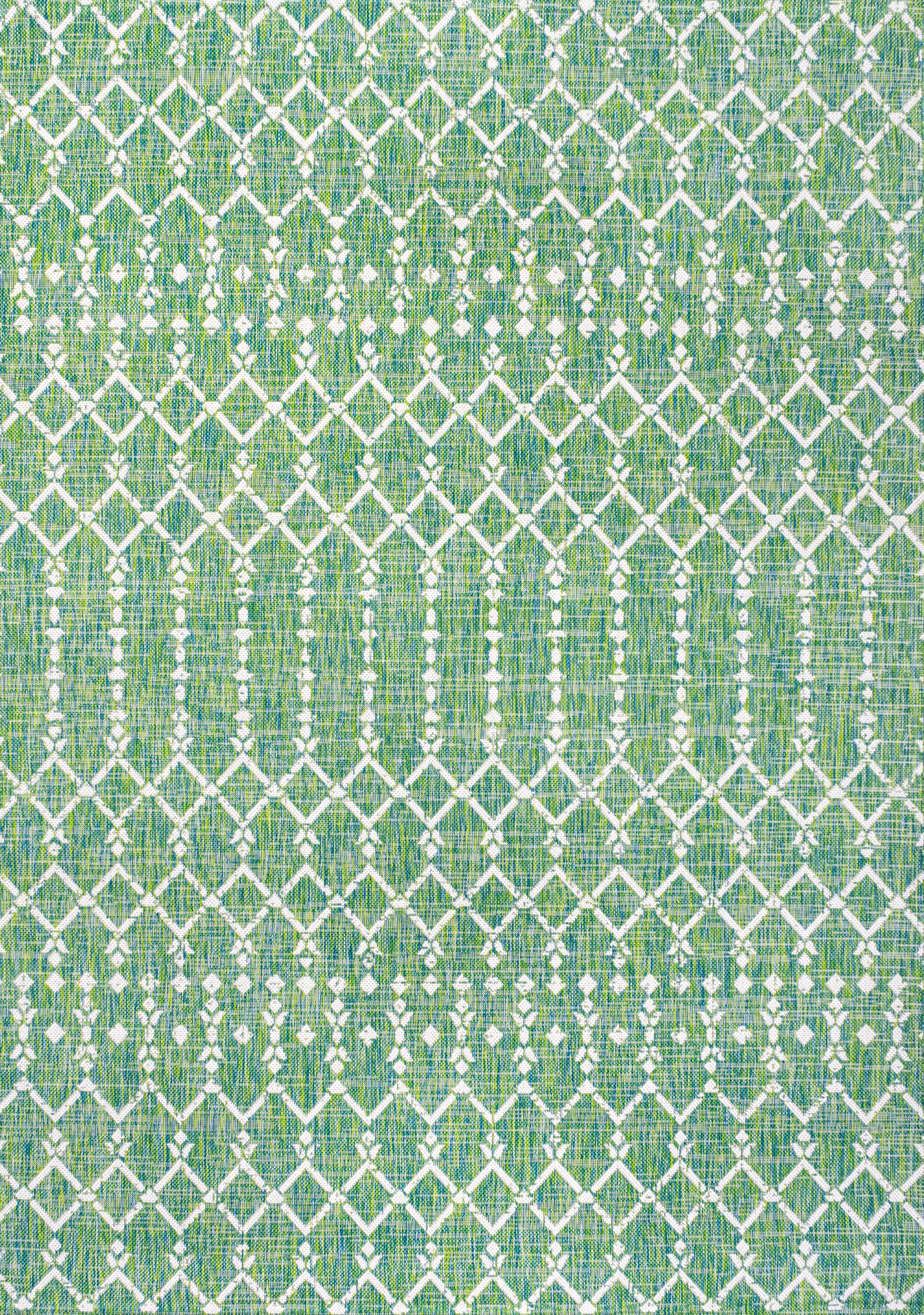 3' x 5' Ourika Moroccan Geometric Textured Weave Indoor/Outdoor Area Rug, Green/Cream - JONATHAN Y