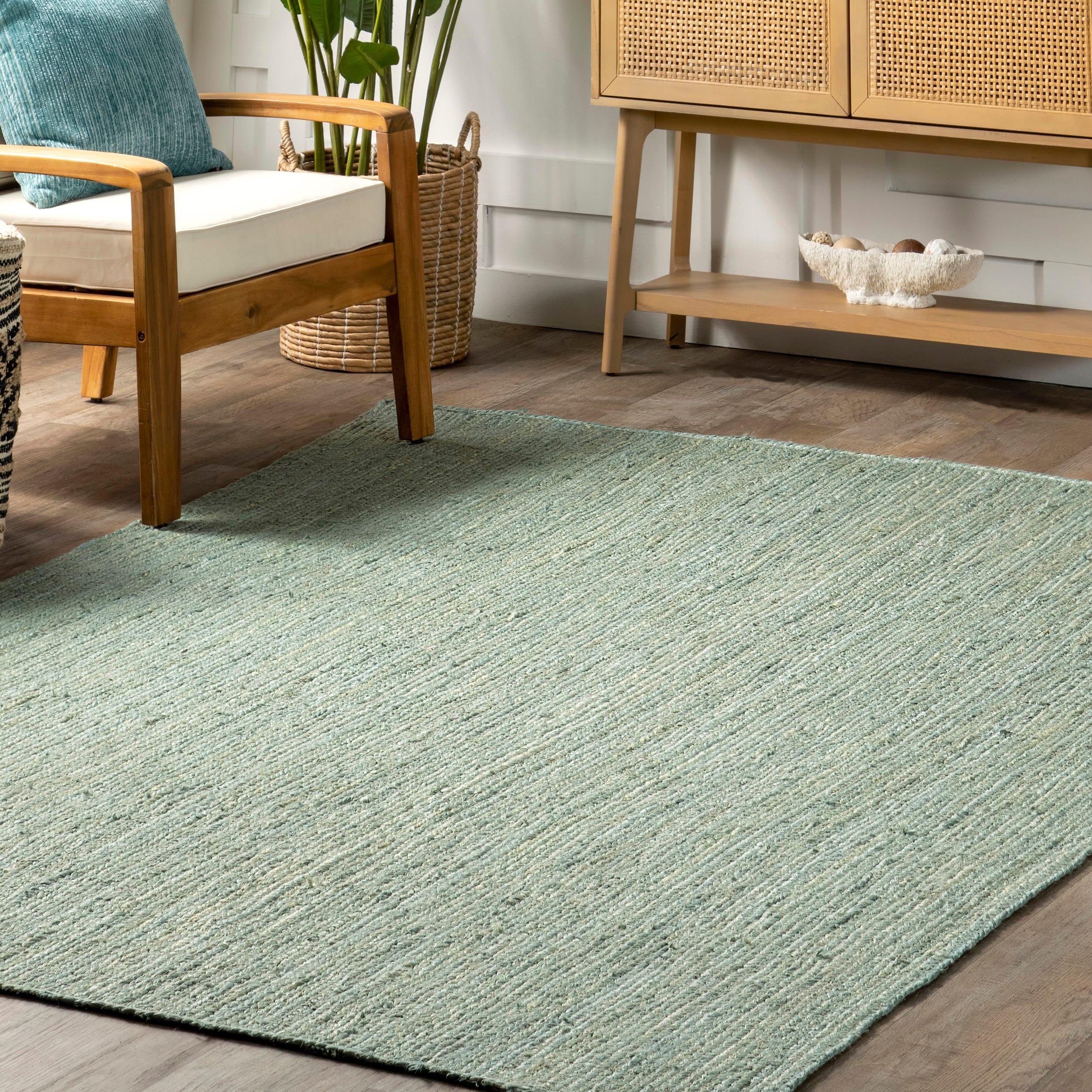 Nuloom 6x9 Rigo Jute Hand Woven Area Rug, Green, Solid Farmhouse Design, Natural Fiber Bedroom, Living Room, Kitchen