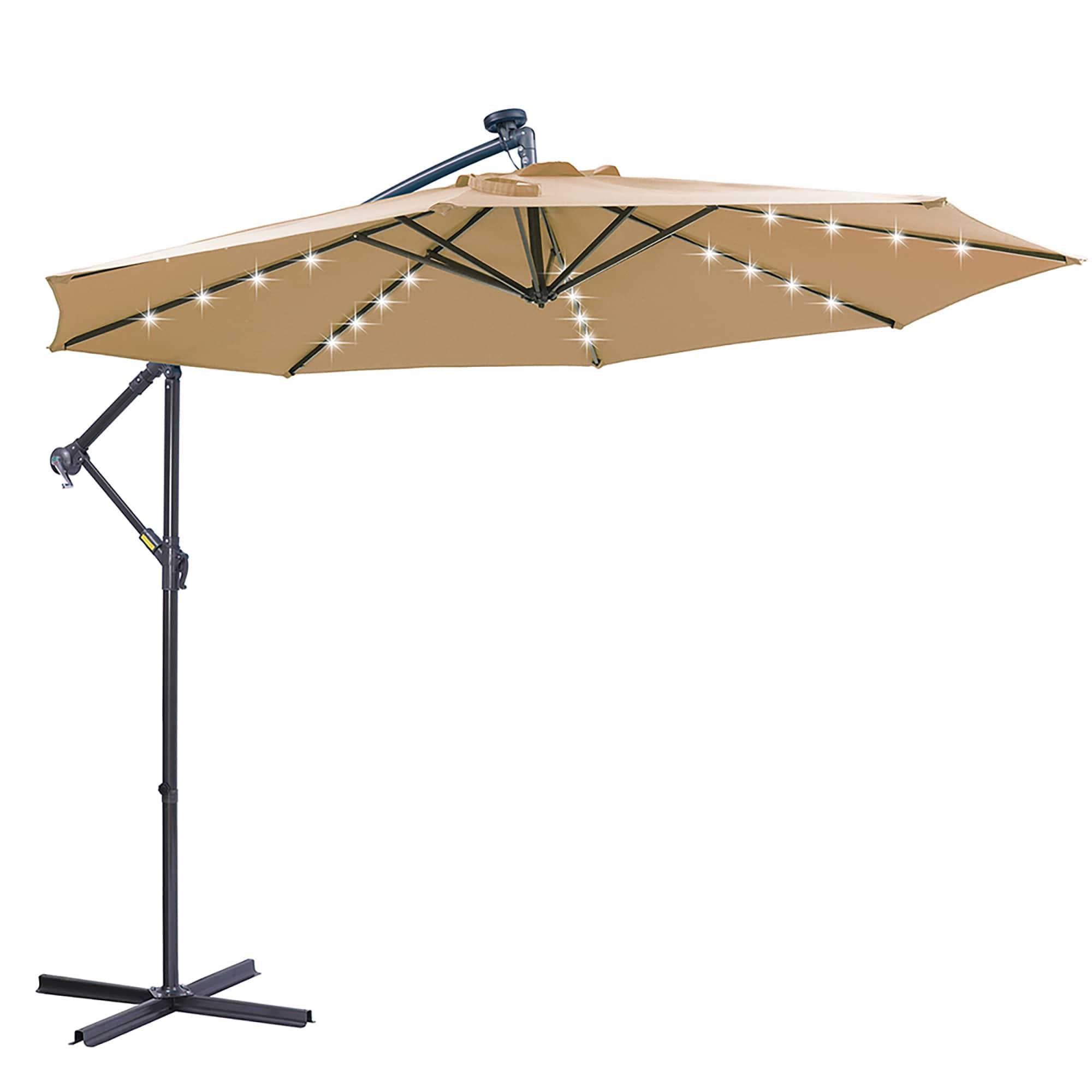 10 FT Solar LED Patio Umbrella with Hanging Cantilever Design, 32 Lights, Adjustable Tilt, Waterproof and UV Protection for Outdoor Garden, Deck, and Patio