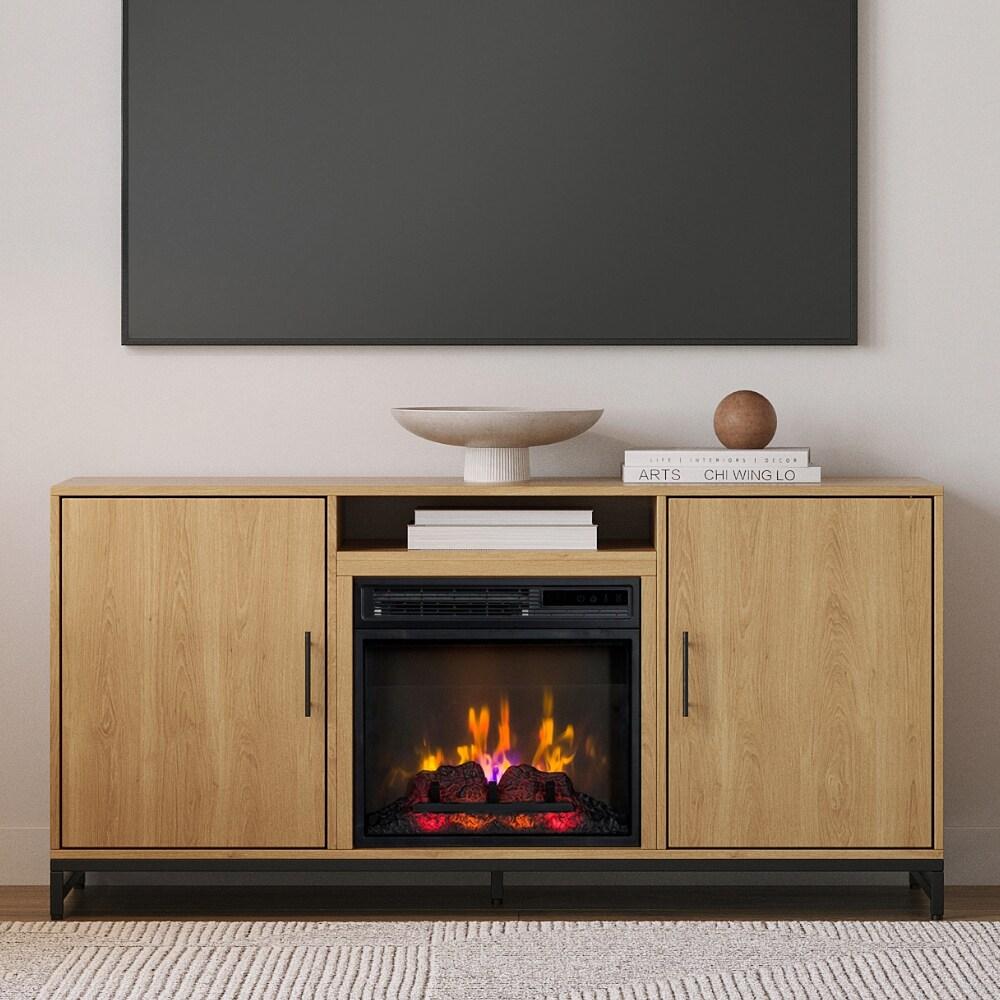 Modern Ember Rochester TV Stand, Entertainment Center, TVs up to 60", 2 Cabinets, 3 Shelves, with 18" Electric Fireplace