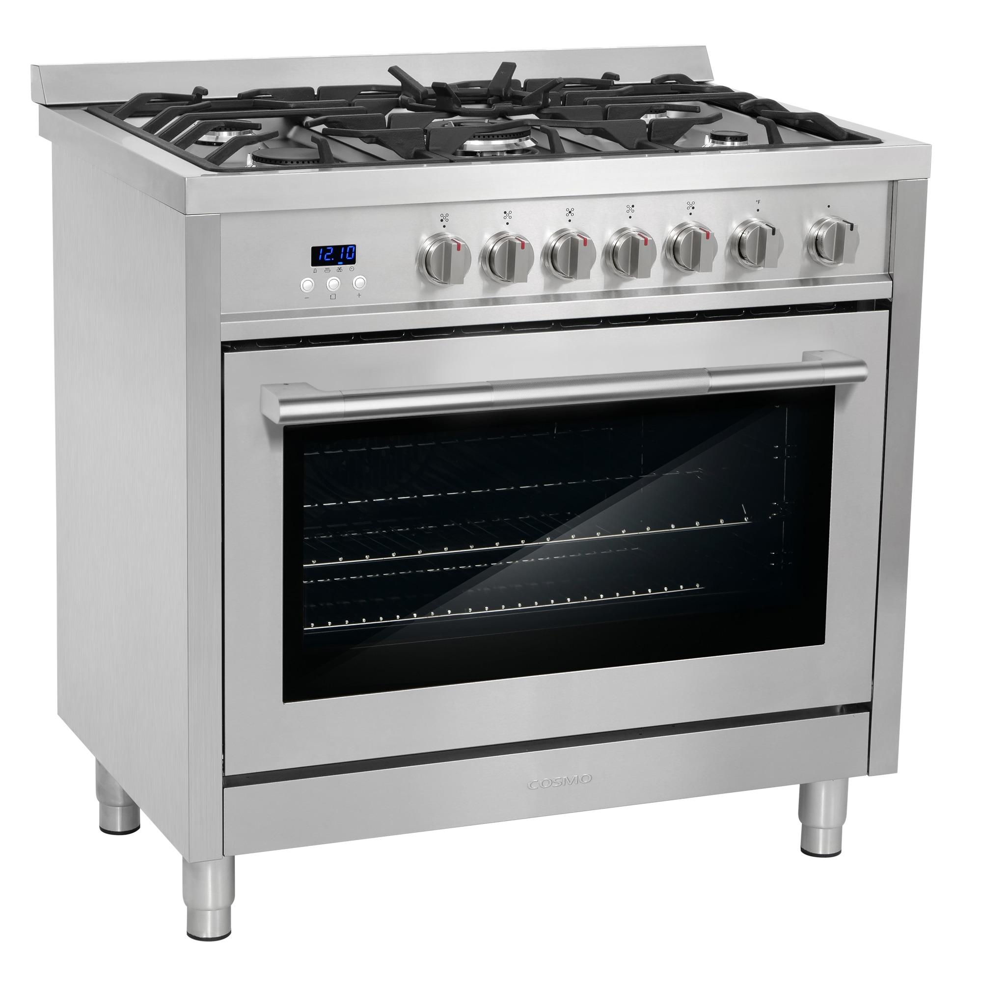 Cosmo 36 in. Nebula Collection 3.8 cu. ft. Gas Range, 5 Burners, Rapid Convection Oven, Textured Grip Handle, Stainless Steel