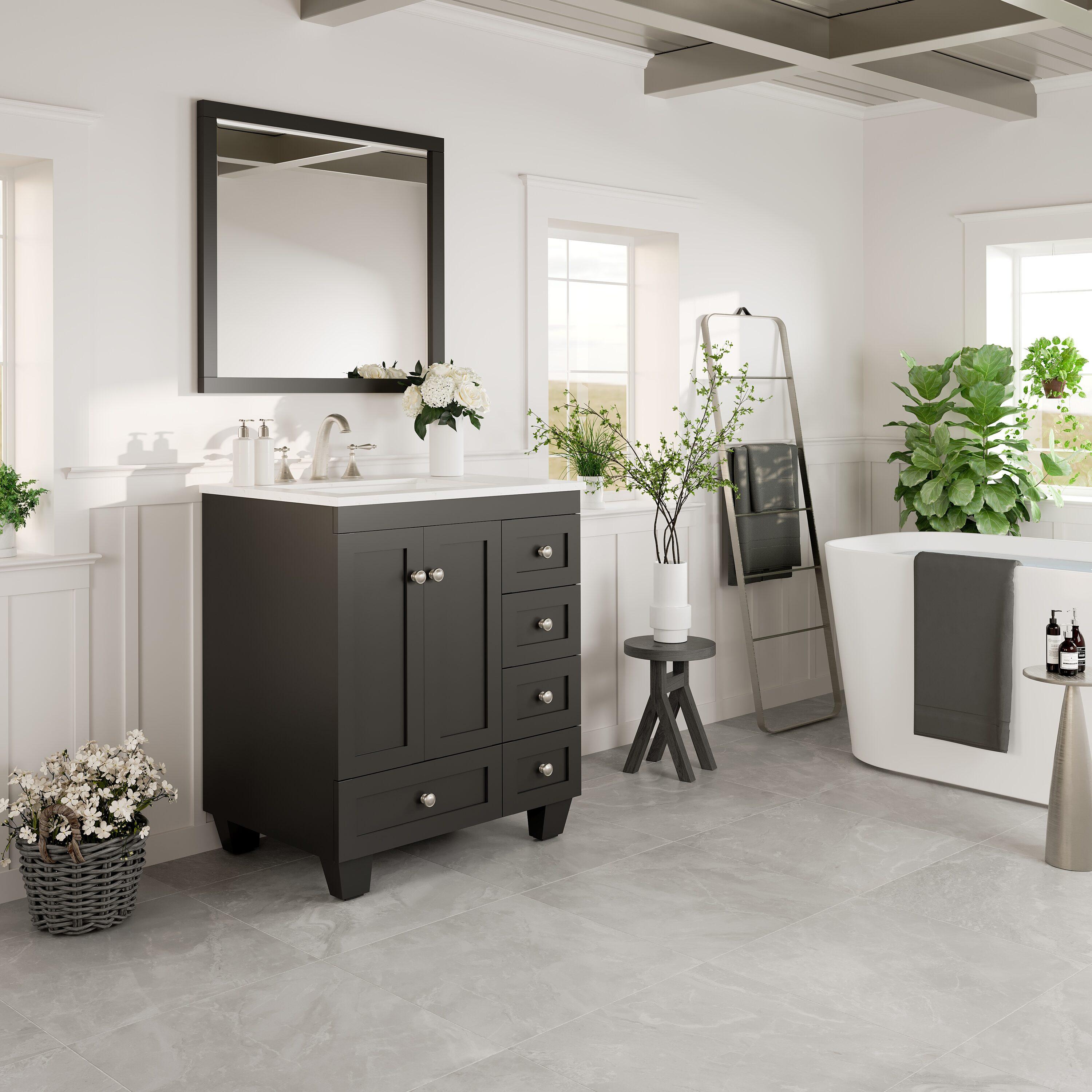 Eviva Happy 28"W x 18"D Espresso Bathroom Vanity with White Carrara Quartz Vanity Top and Rectangular Undermount Sink