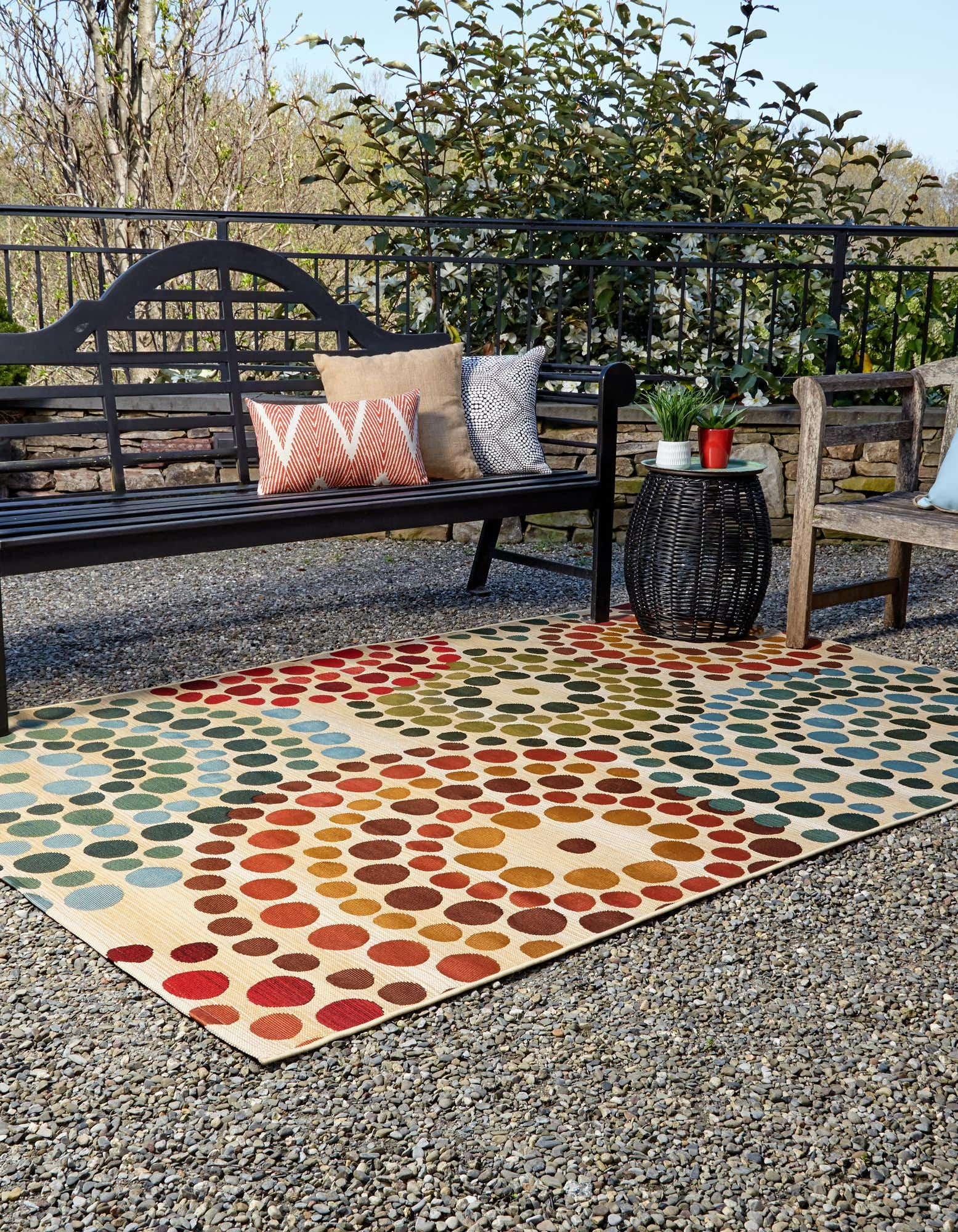 Unique Loom Spark Outdoor 8 x 11 (ft) Loomed Polypropylene Beige/Blue Rectangular Indoor/Outdoor Geometric Area rug