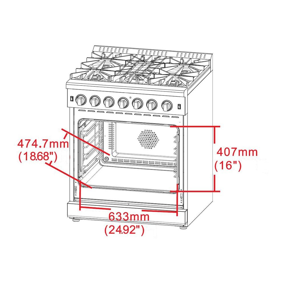 Massimo 30-inch Dual Fuel Range, 5 Burners, 4.32 cu.ft. True Convection Oven, Air Fryer & Griddle