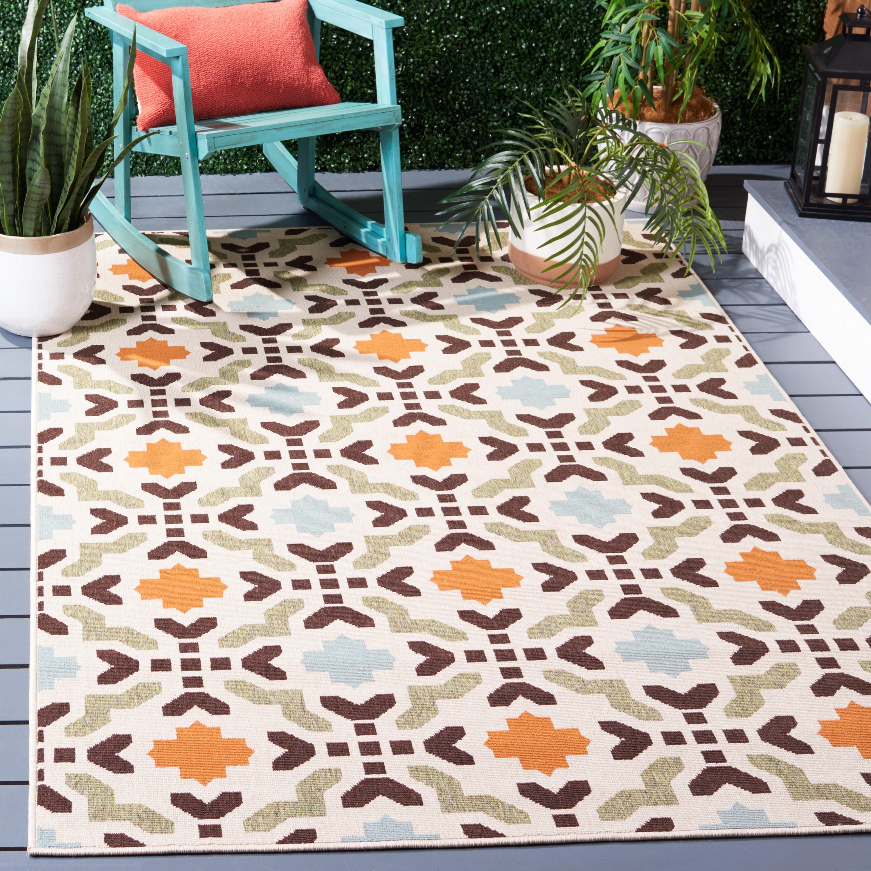 Veranda VER080 Power Loomed Indoor/Outdoor Area Rug - Cream/Terracotta - 5'3"x7'7" - Safavieh.