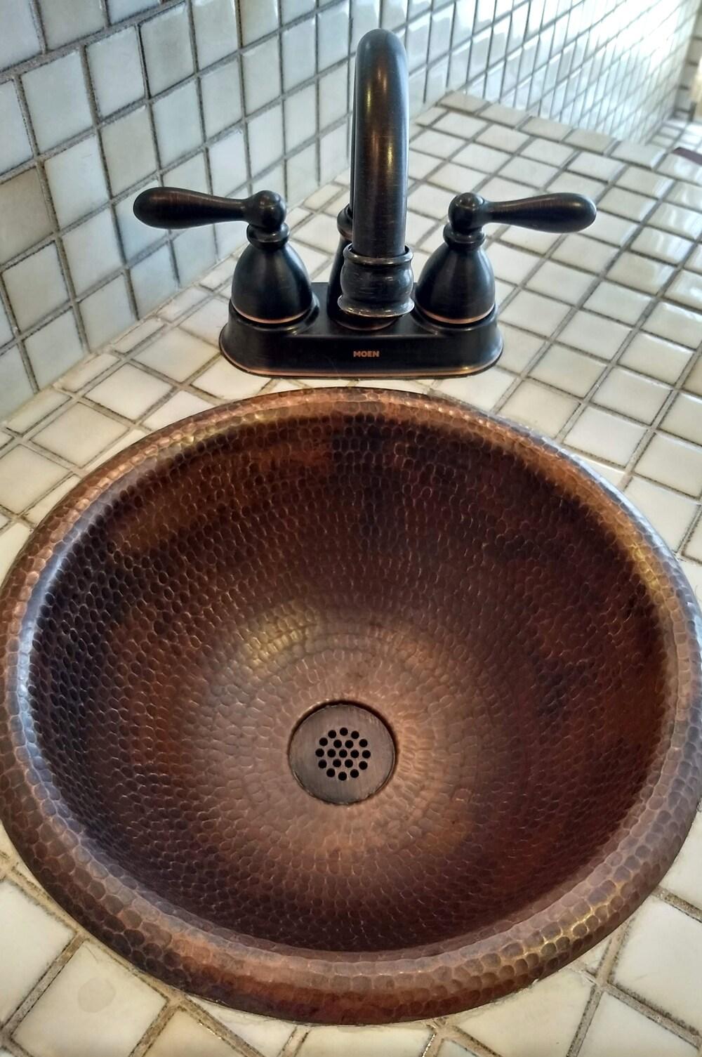 12" Round Self Rimming Hammered Copper Bathroom Sink