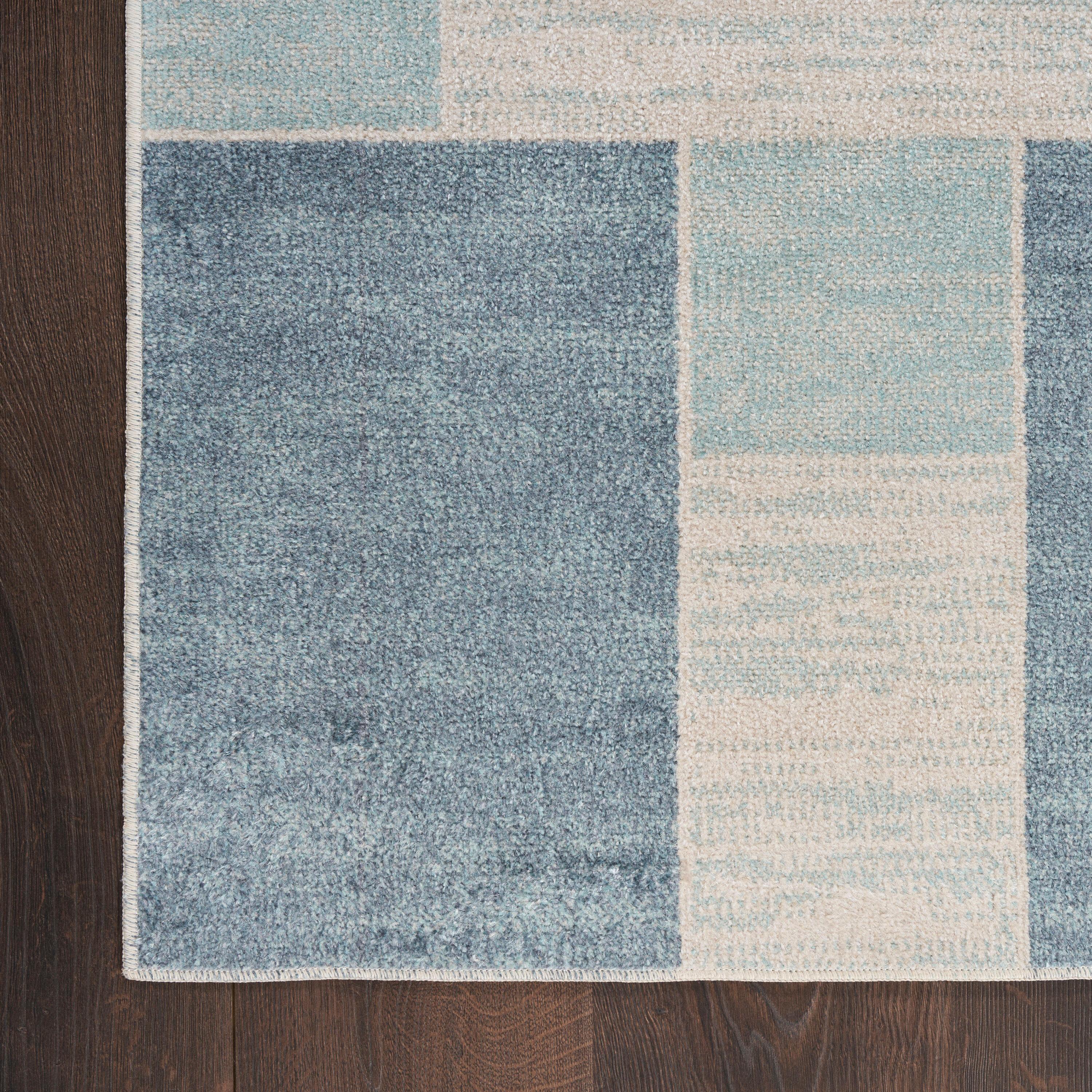 Nourison Astra Machine Washable Contemporary Color Block Indoor Rug Blue Ivory 2'2" x 10'