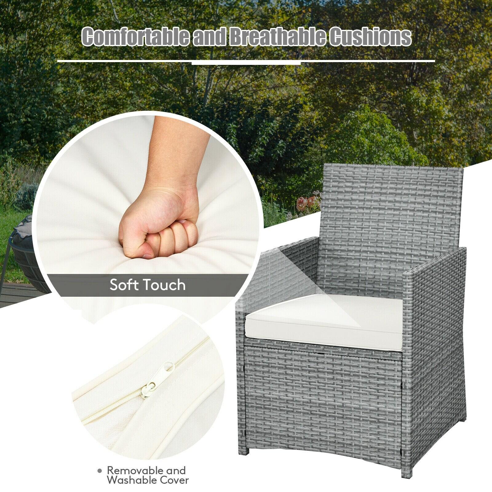 Canddidliike 3 Pieces Patio PE Rattan Furniture Set with 2 Ergonomic Chairs , Space-Saving Outdoor Conversation Set with Cushioned Armrest Sofa, Patio Bistro Set for Outdoor, White