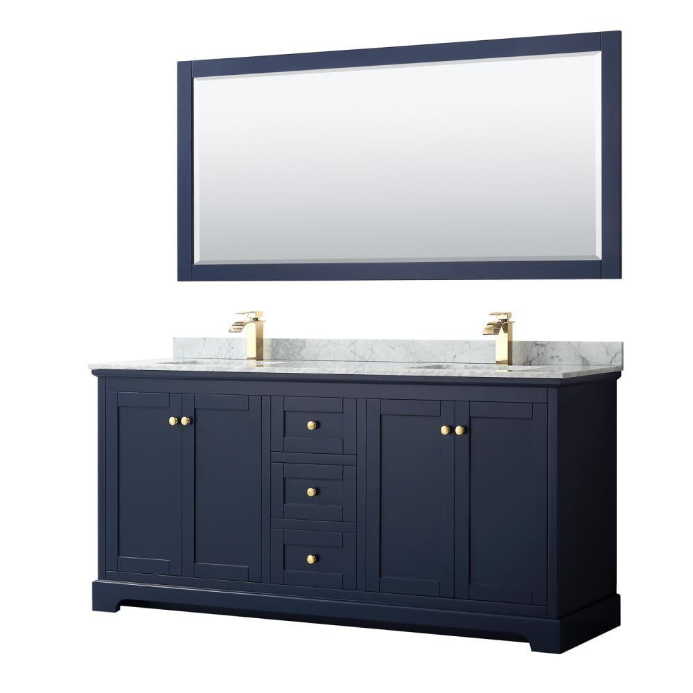 Avery 72" Dark Blue Vanity with White Carrara Marble Top and Mirror