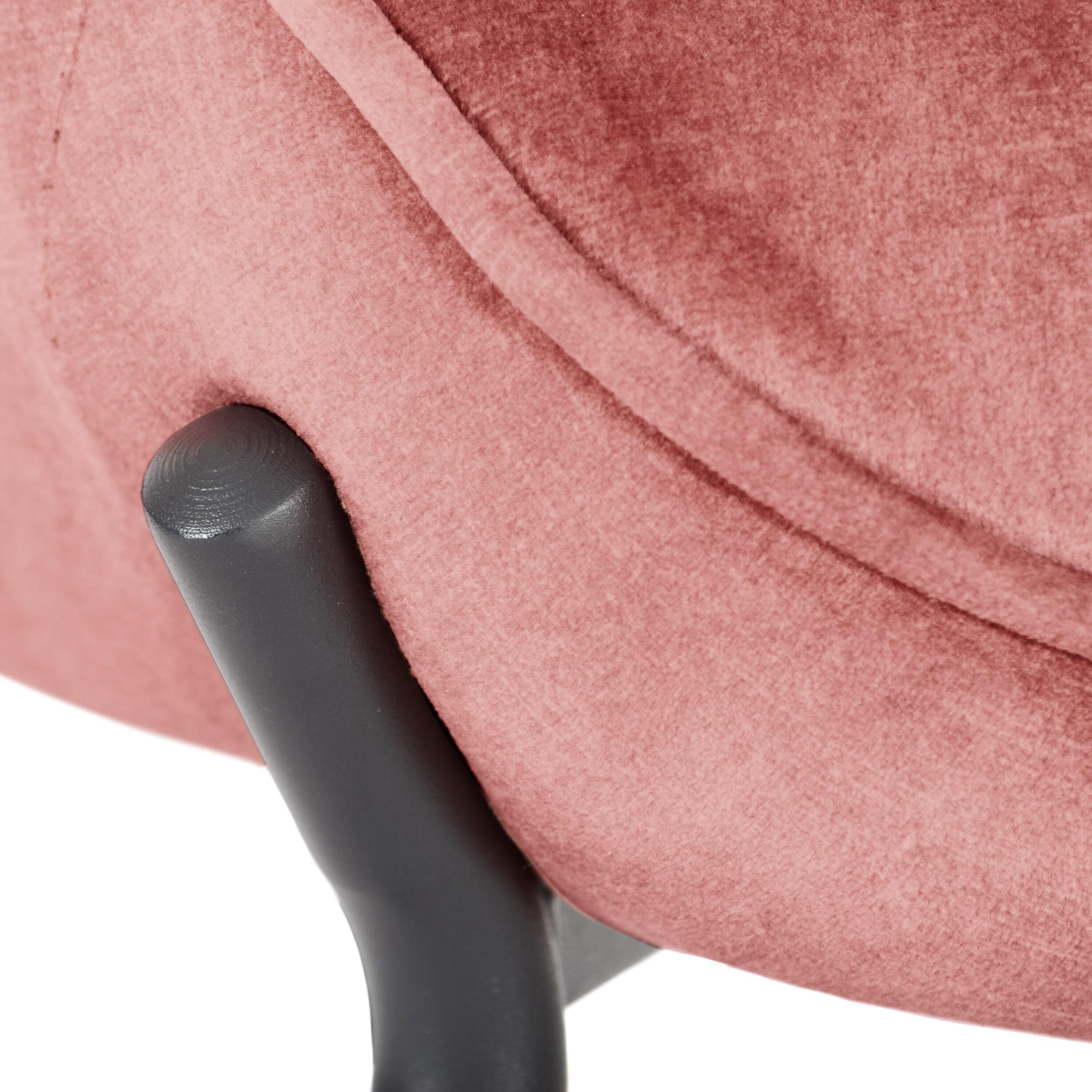 Charlotte Salmon Pink Velvet Fabric Wingback Accent Chair with Foot Stool