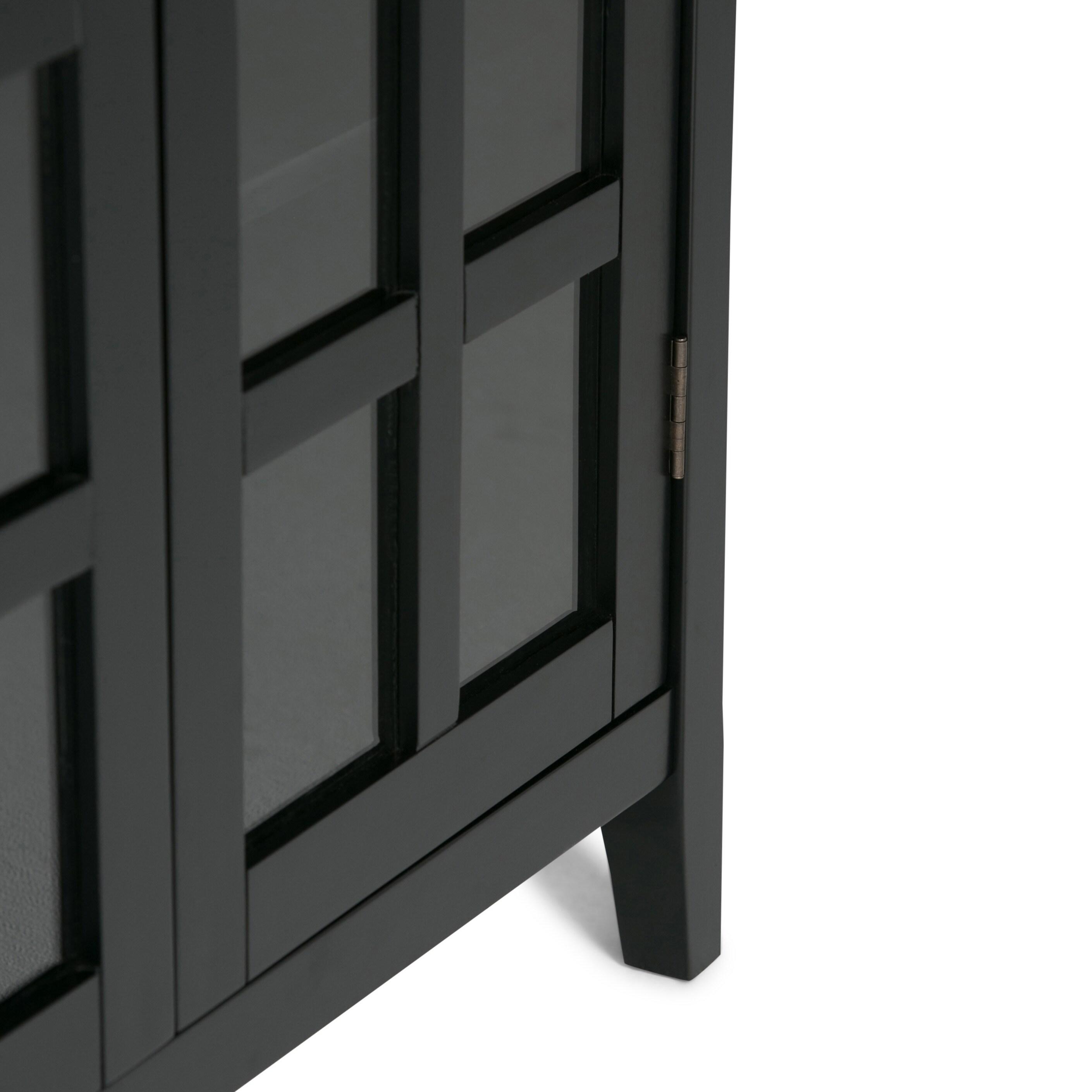 Simpli Home Acadian Solid Wood Shelf Storage Cabinet with Glass Doors and Adjustable Shelves