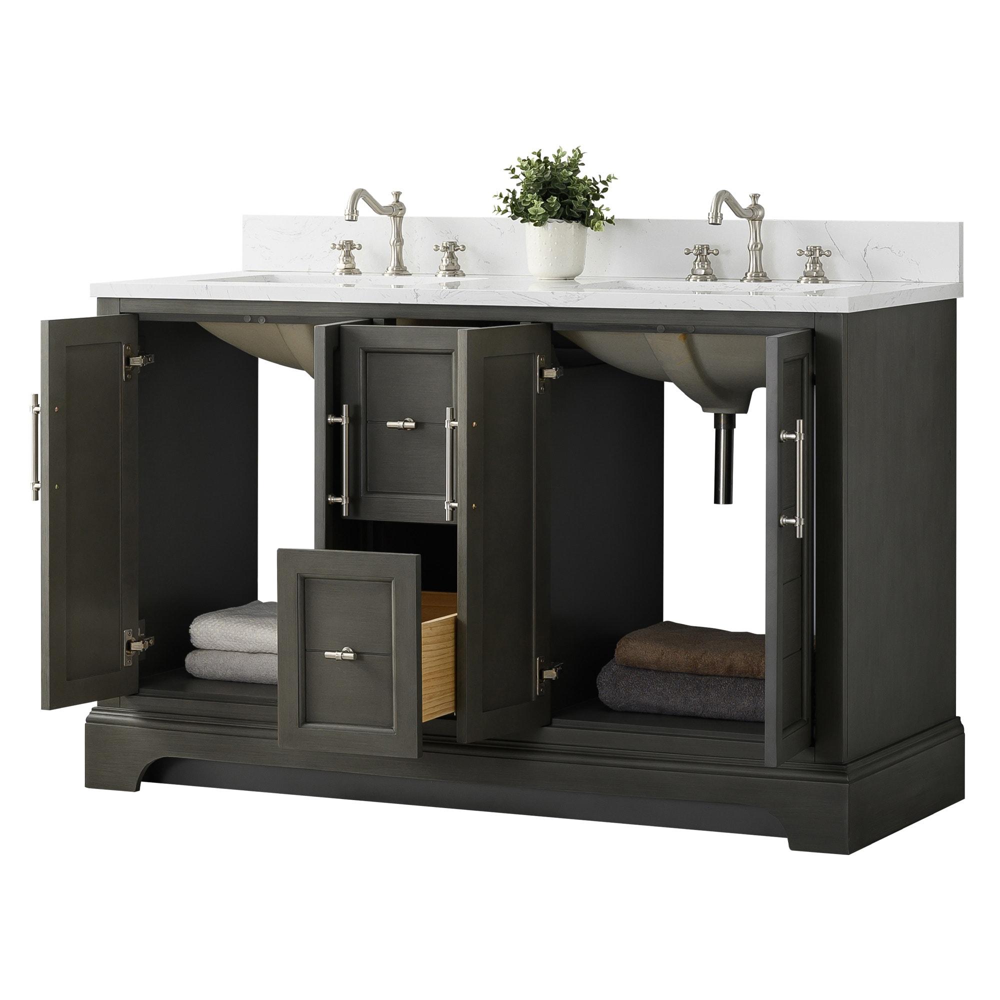 Vanity Art 54 x 22 x 34 in. Single Sink Bathroom Vanity with Quartz Top & Backsplash, Silver Gray