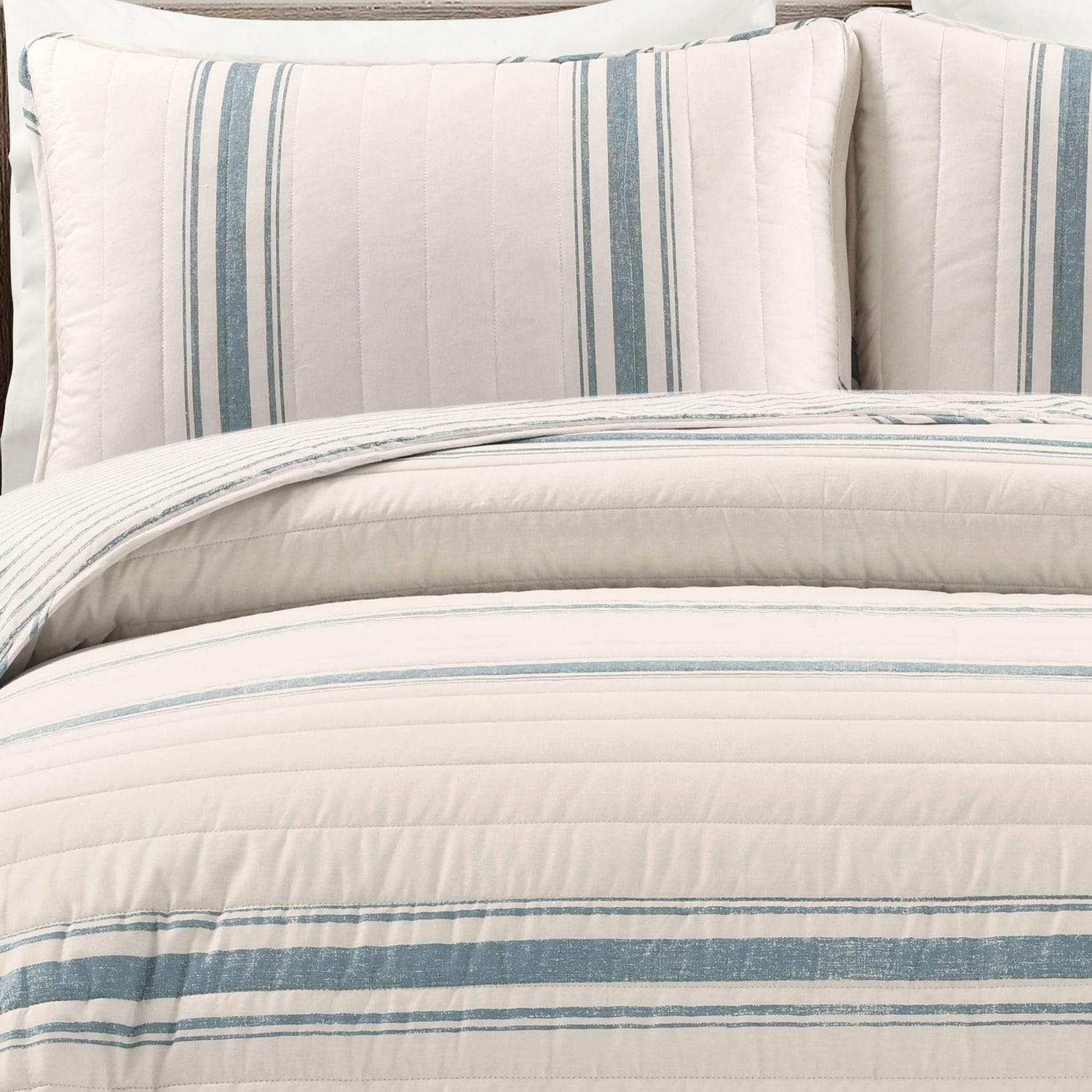 Lush Decor Farmhouse 460 Thread Count Striped 3 Piece Quilt Sets, King with Pillow Shams