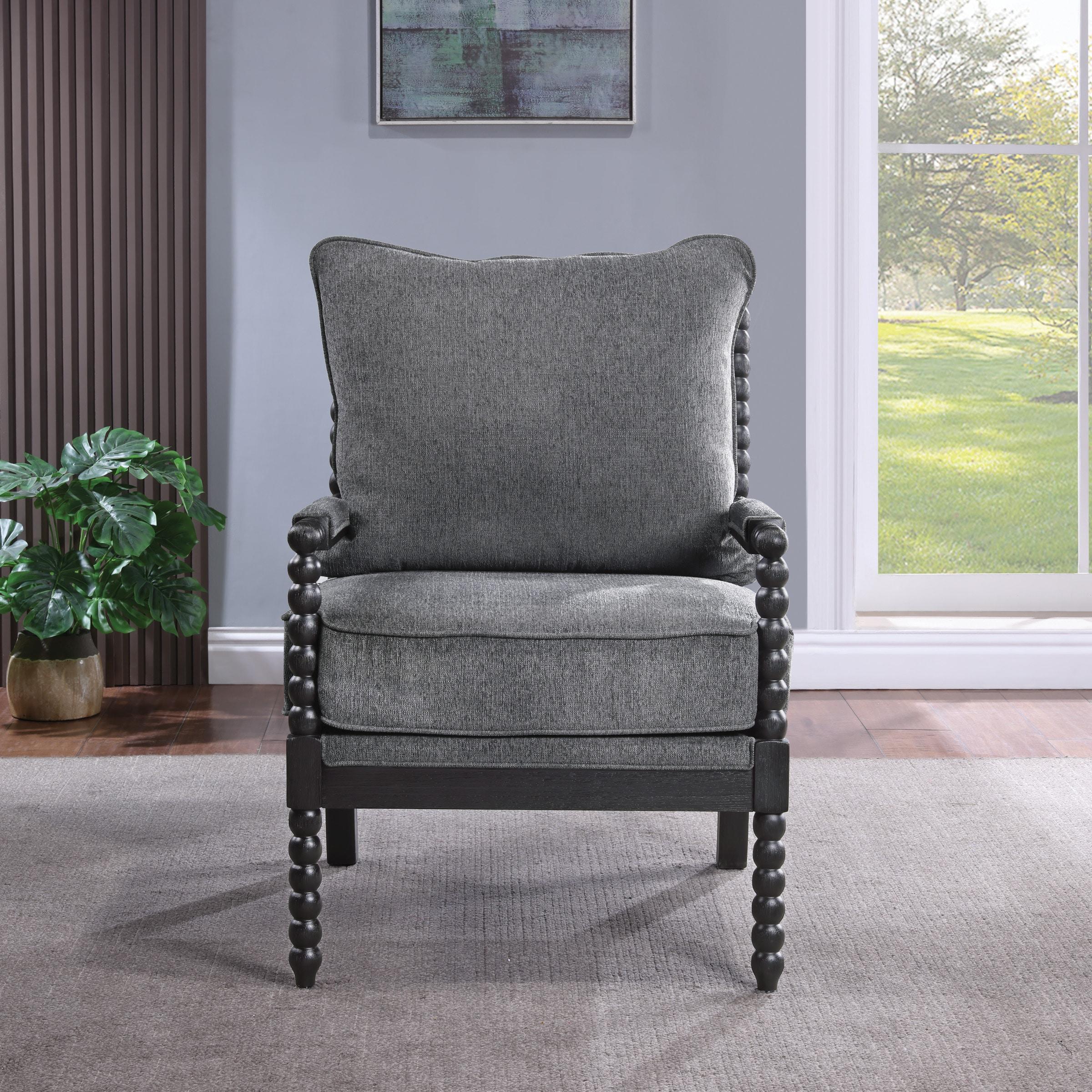 OSP Home Furnishings Eliza Spindle Chair in Charcoal Fabric