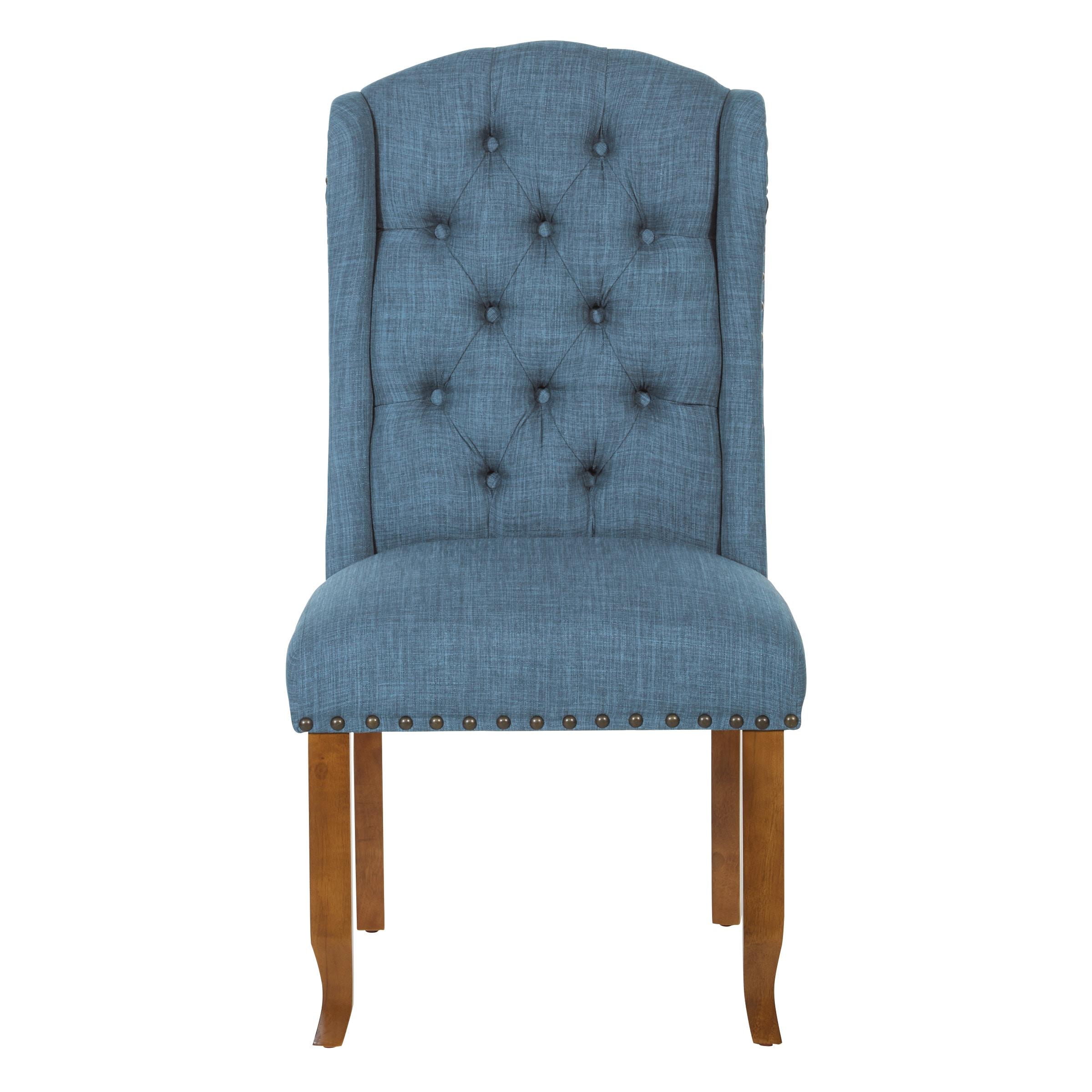 Jessica Tufted Wingback Dining Chair Navy - OSP Home Furnishings: Polyester Upholstery, Nailhead Trim, Solid Wood Legs