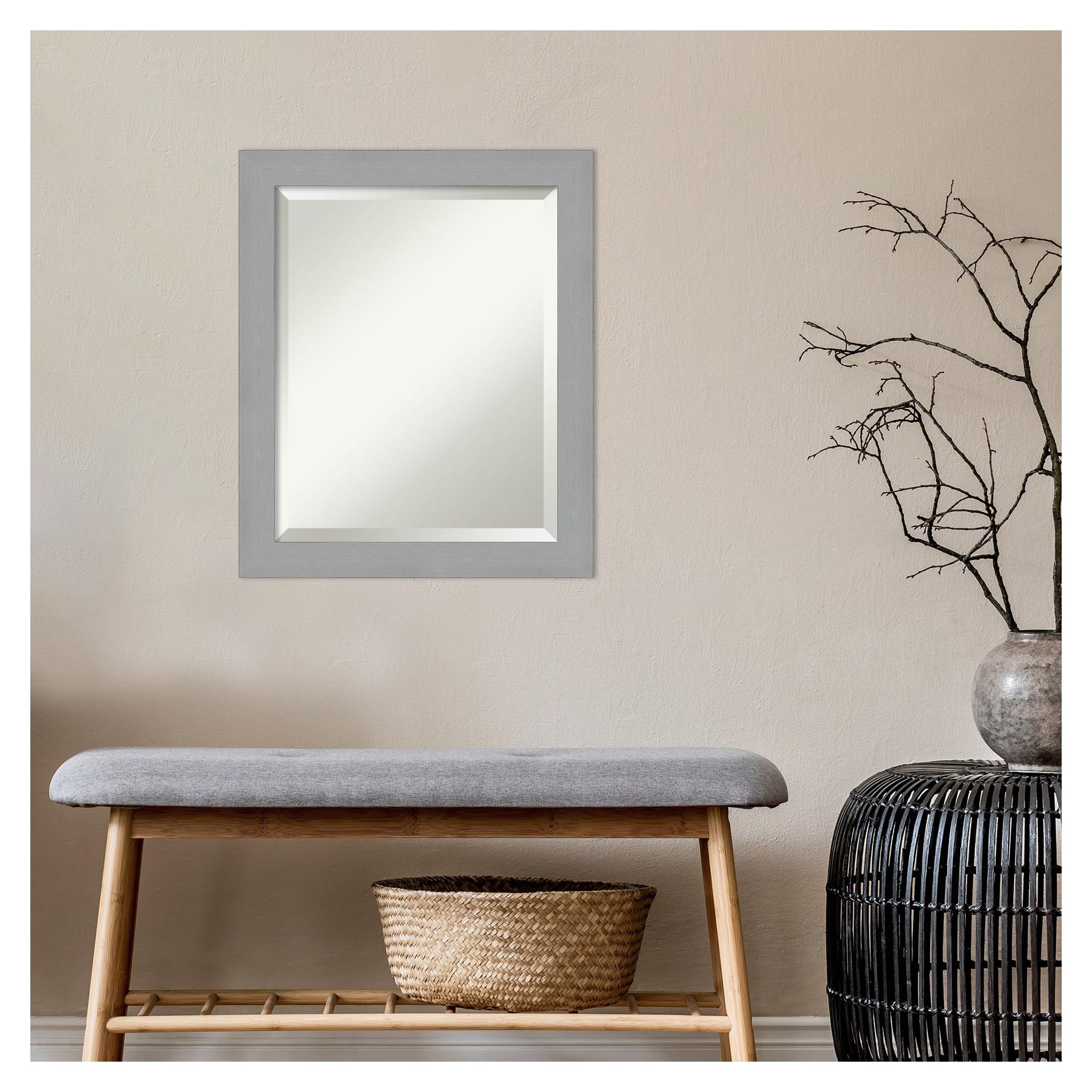 20" x 24" Brushed Nickel Framed Bathroom Vanity Wall Mirror - Amanti Art: Modern Rectangle, No Assembly Required