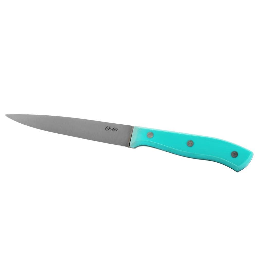 Oster Evansville 14 Piece Stainless Steel Blade Cutlery Set with Turquoise Plastic Handles