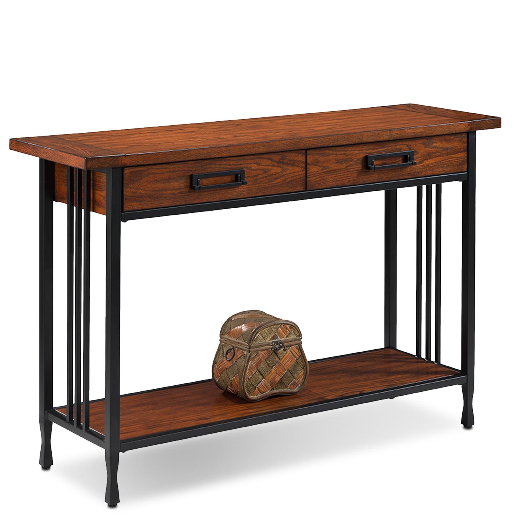 Ironcraft Mission Oak and Black Wood Sofa Table with Storage