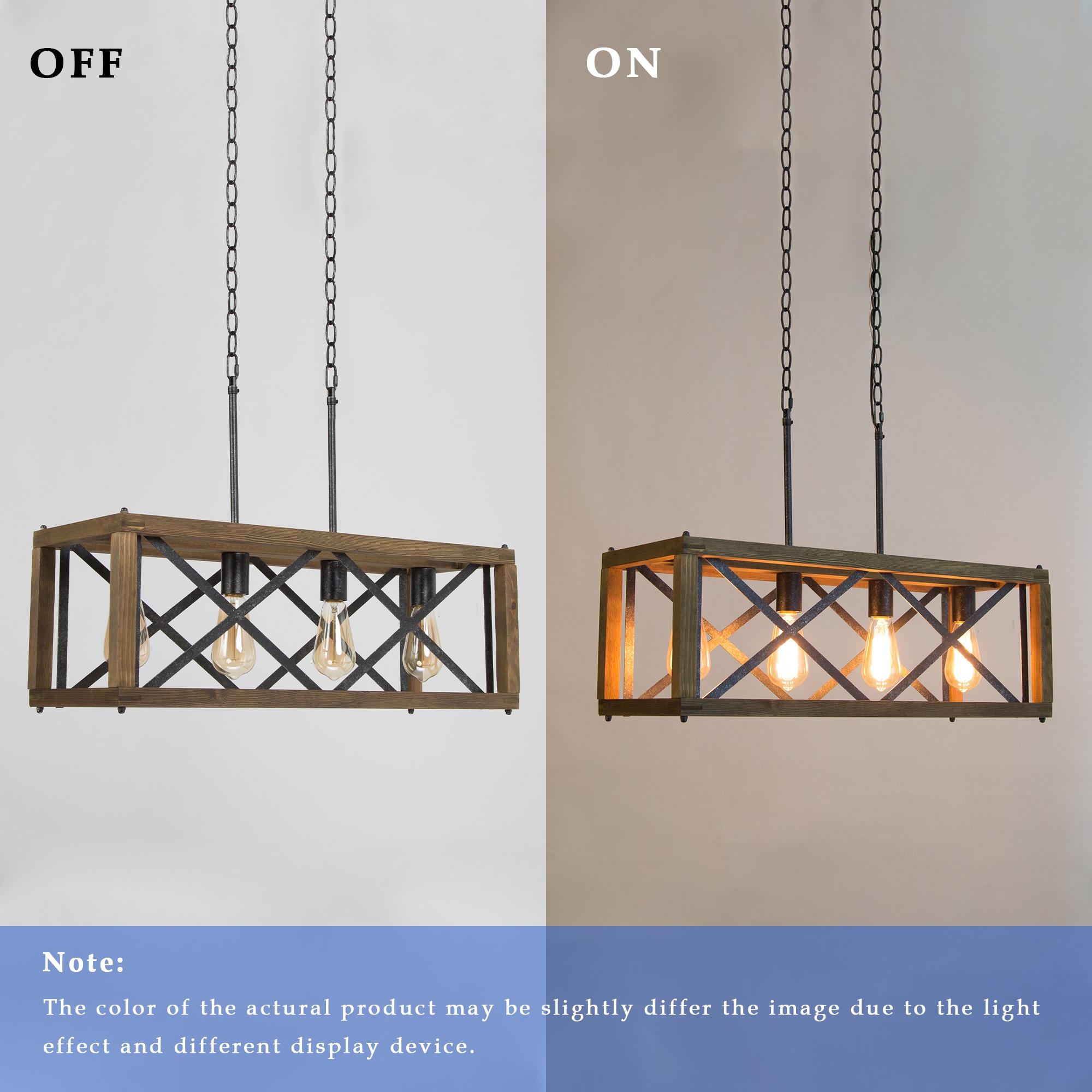 LNC Farmhouse Decor 4-Light Wood Chandelier Kitchen Island Light Fixtures, Large Modern Farmhouse Chandeliers Light for Dining Room, Kitchen Island, Bedroom