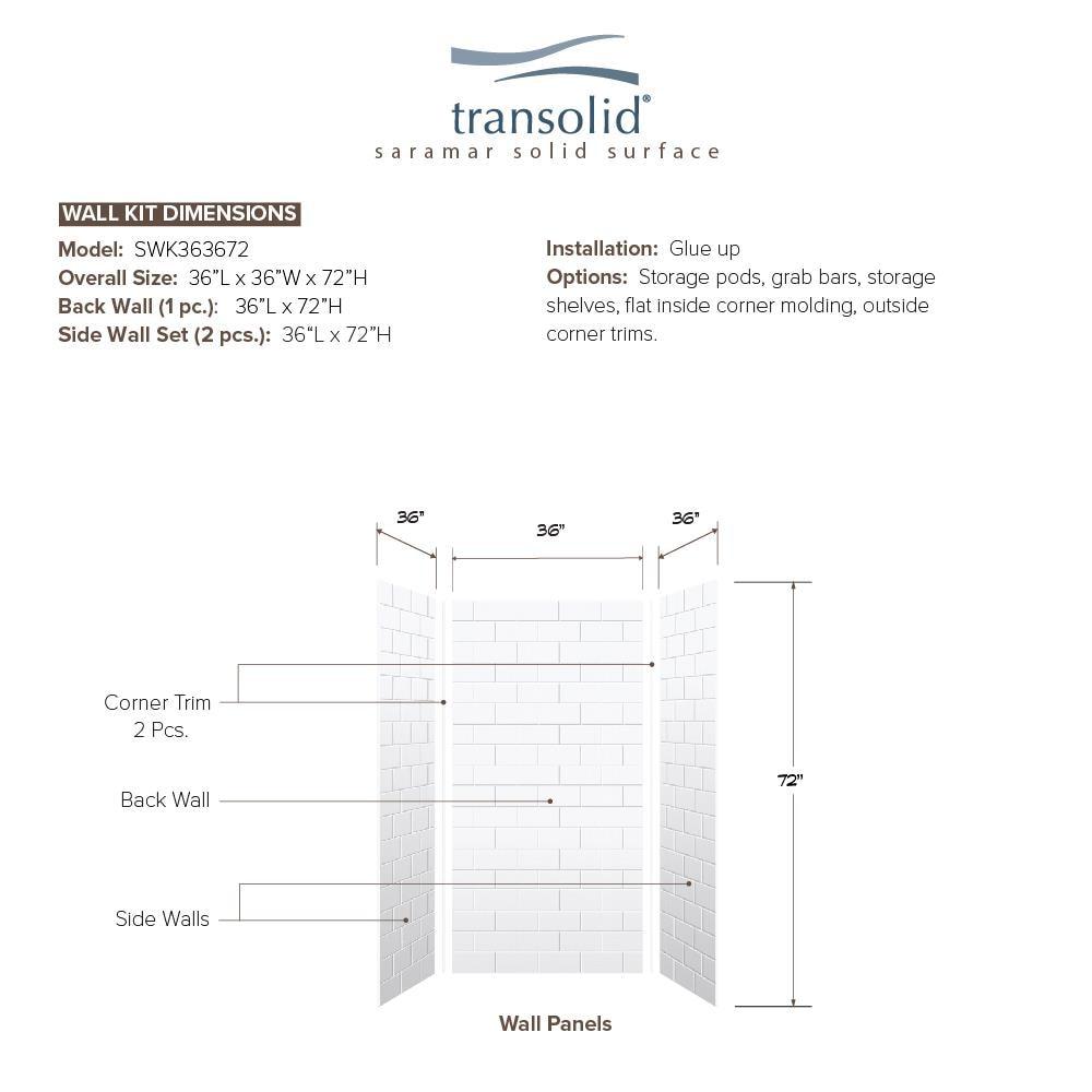 Transolid SaraMar 36'' W 36'' D 72'' H Glue Up Solid Surface Wall