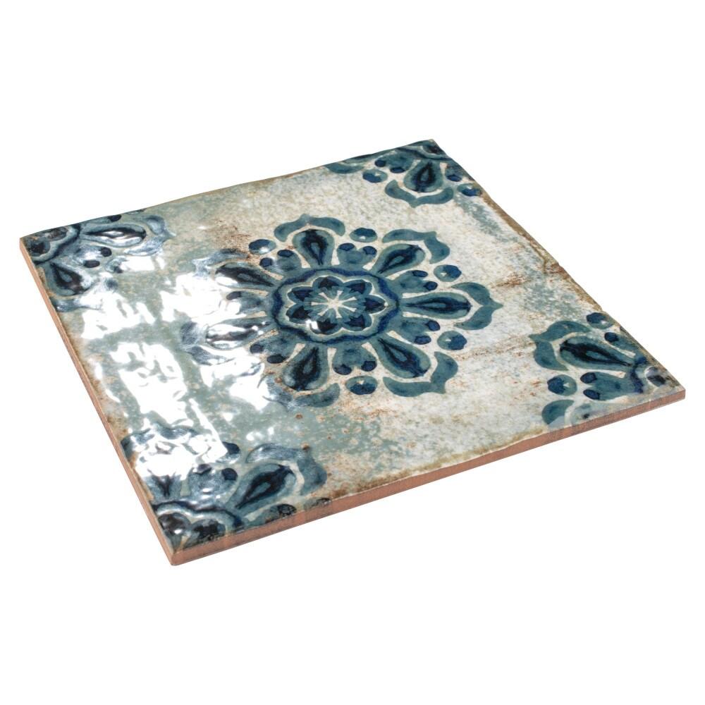 Livorno Blue Floral 7.88" Ceramic Wall Tile