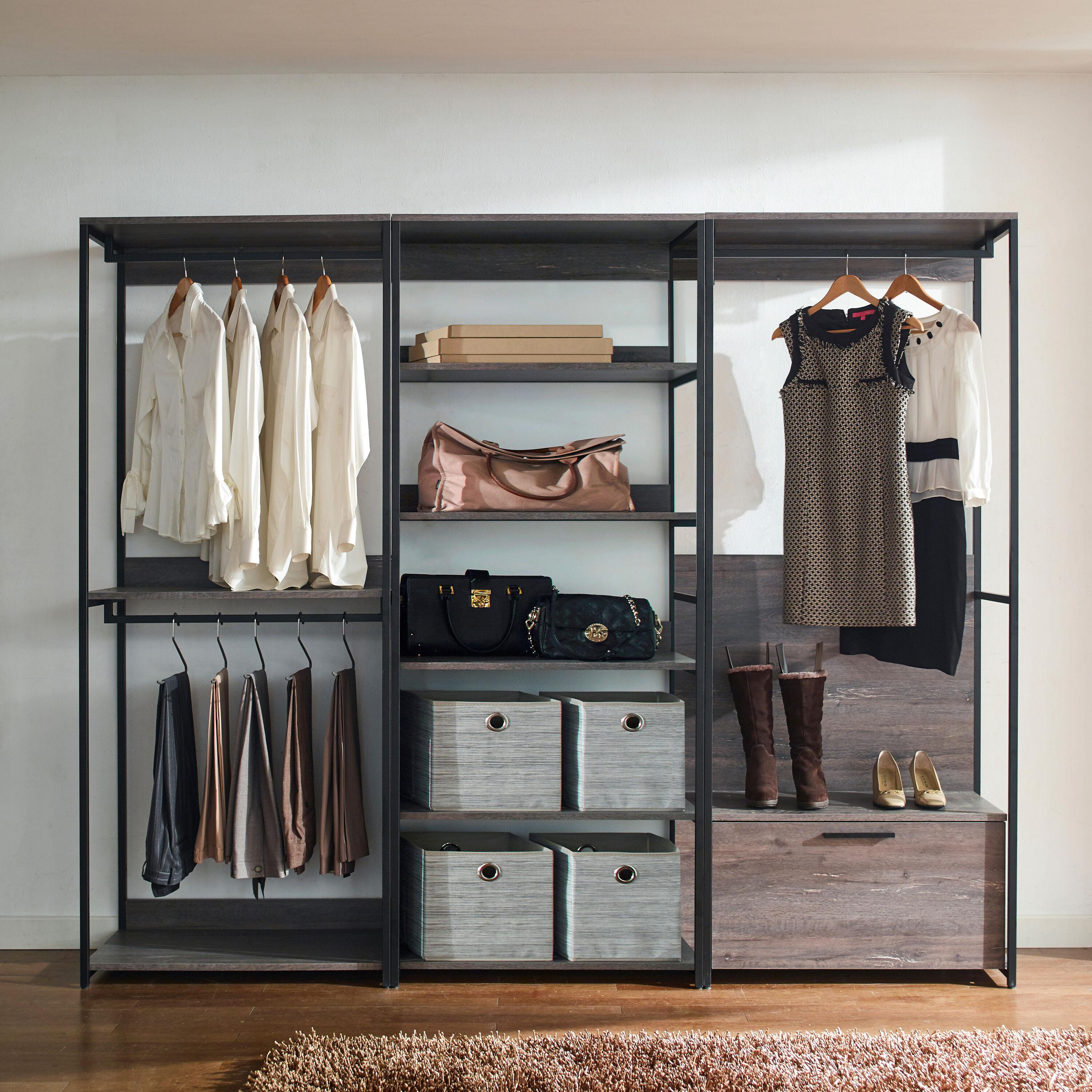 AndMakers Monica Farmhouse Industrial Wood Walk-in Closet with Two Shelves in Rustic Gray