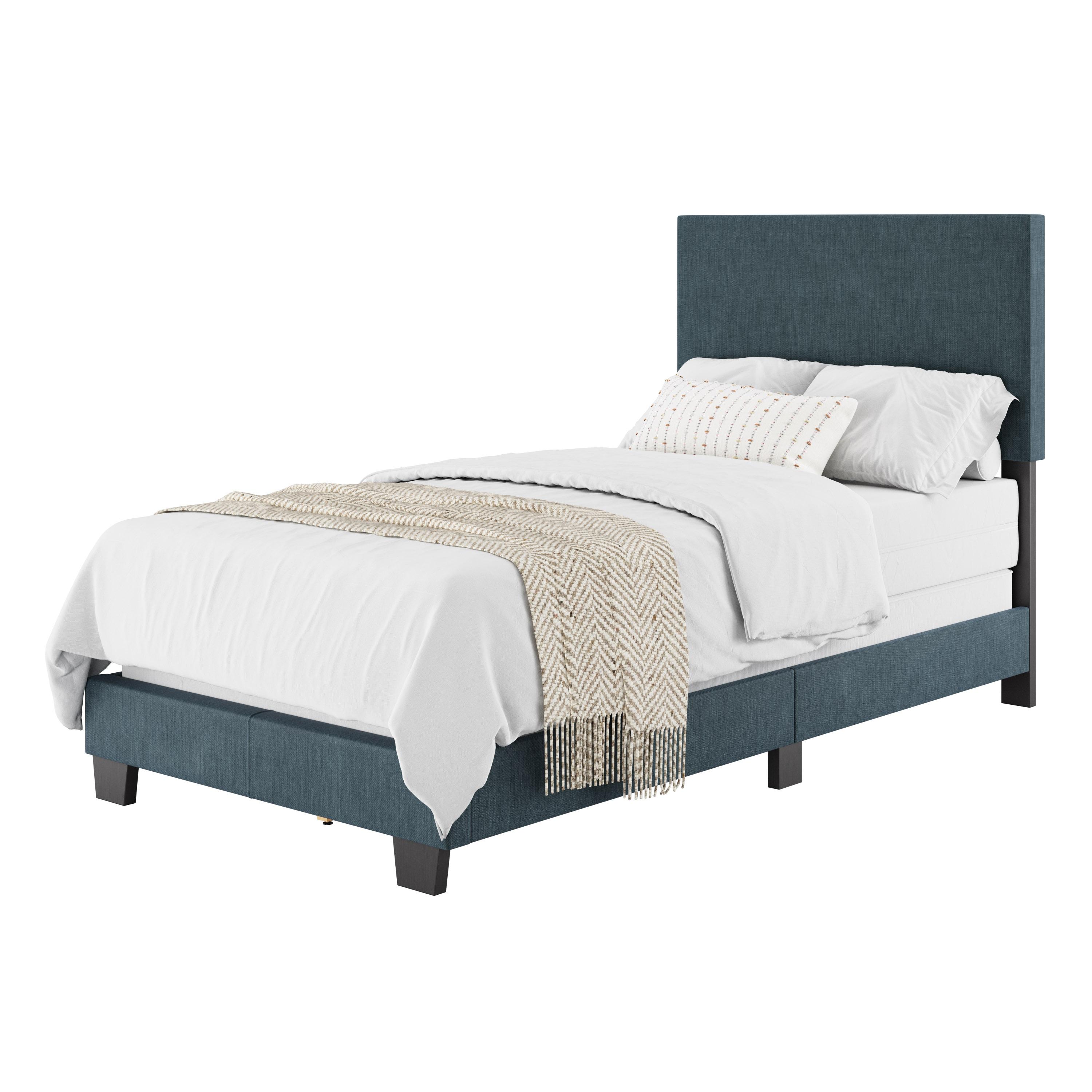CorLiving Twin Celeste Modern Upholstered Bed Blue: Polyester Fabric, MDF & Wood Frame, Transitional Style