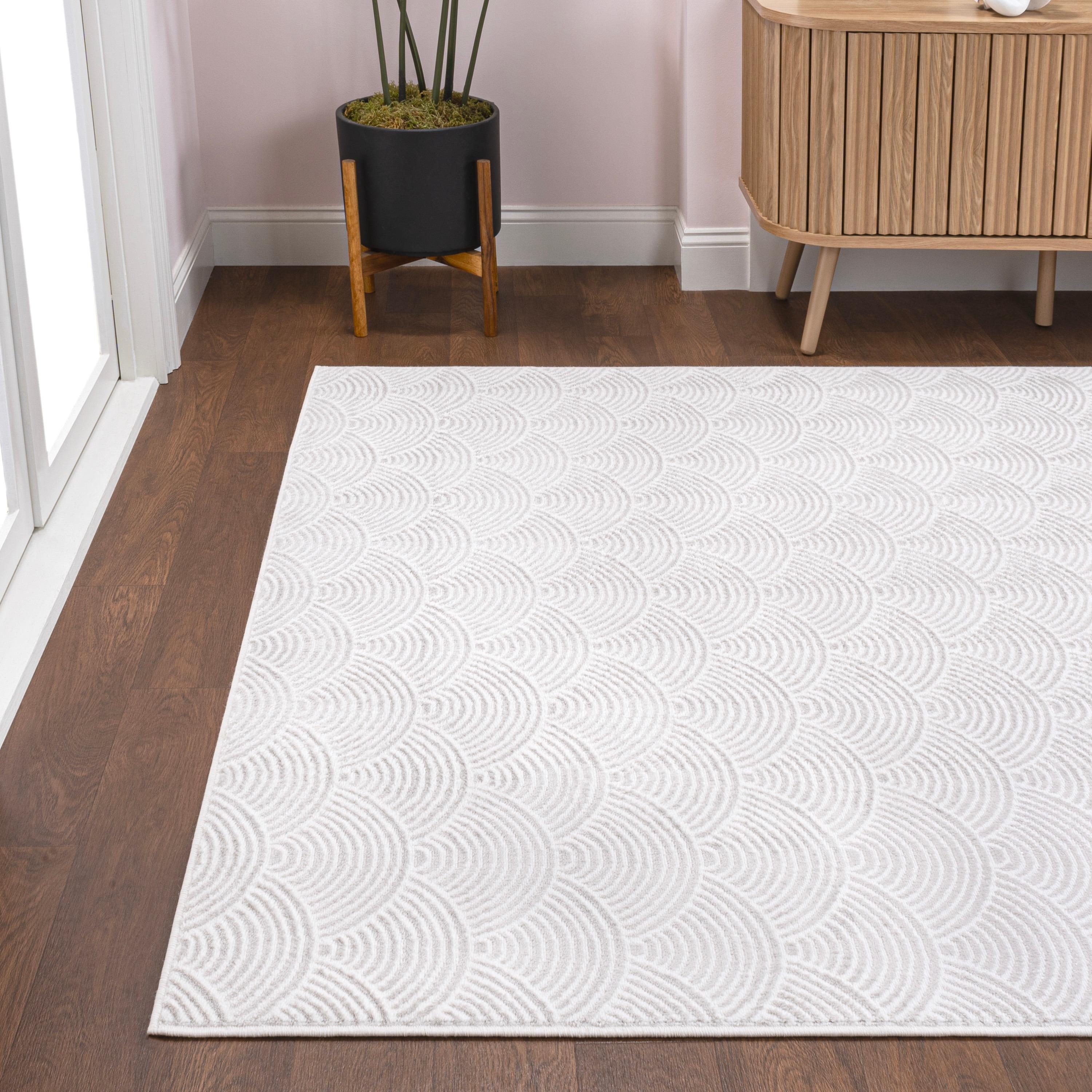 JONATHAN Y Porter Geometric Art Deco Fan Pattern High-Low White/Light Gray 4 ft. x 6 ft. Area Rug
