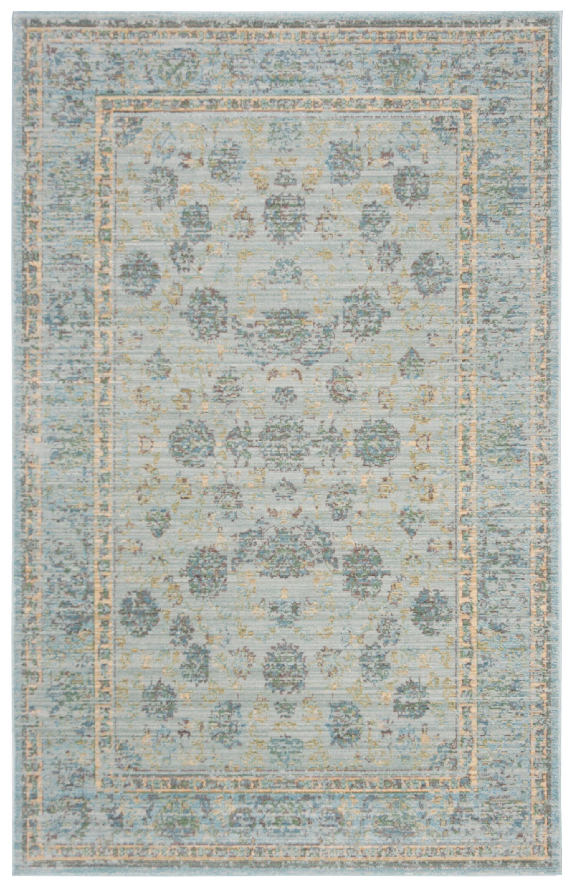 SAFAVIEH Valencia Cionadogh Floral Bordered Polyester Area Rug, Light Blue/Turquoise, 5' x 8'