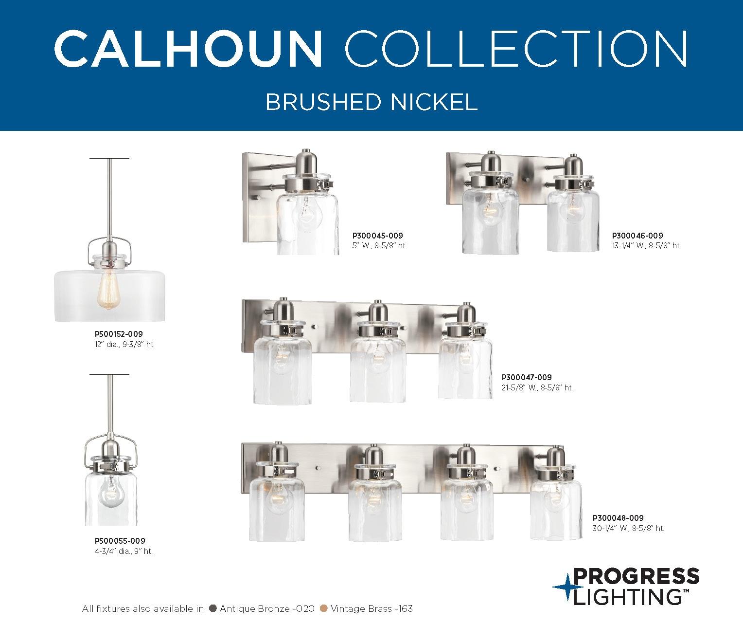 Progress Lighting Calhoun Collection 1-Light Bath & Vanity Wall Light, Brushed Nickel, Clear Glass Shade